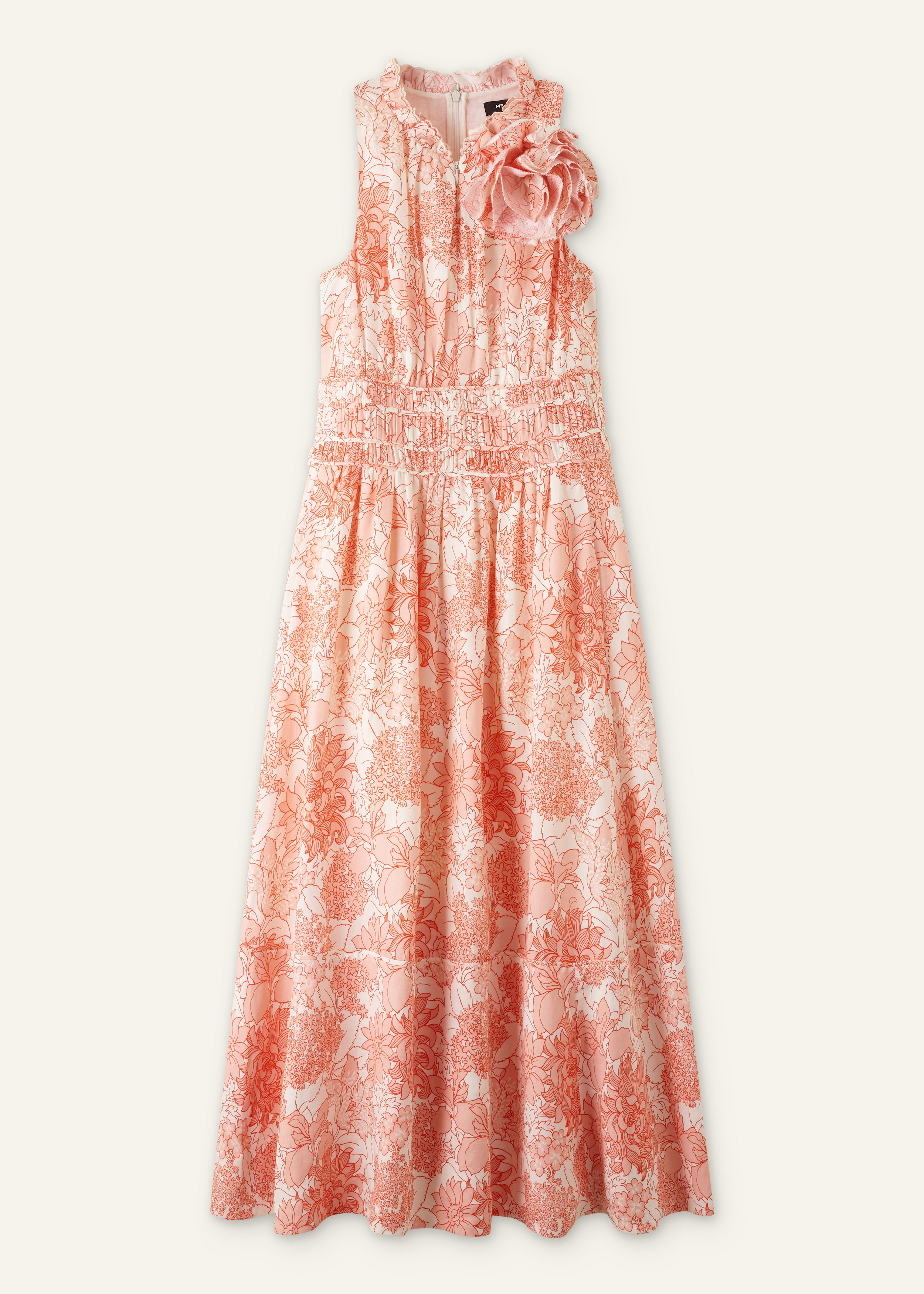 Women's Cream Linen-Blend Stencil Meadow Print Maxi Dress + Corsage | ME+EM