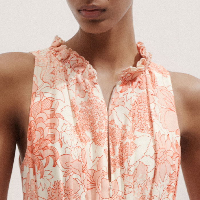 Women's Cream Linen-Blend Stencil Meadow Print Maxi Dress + Corsage | ME+EM