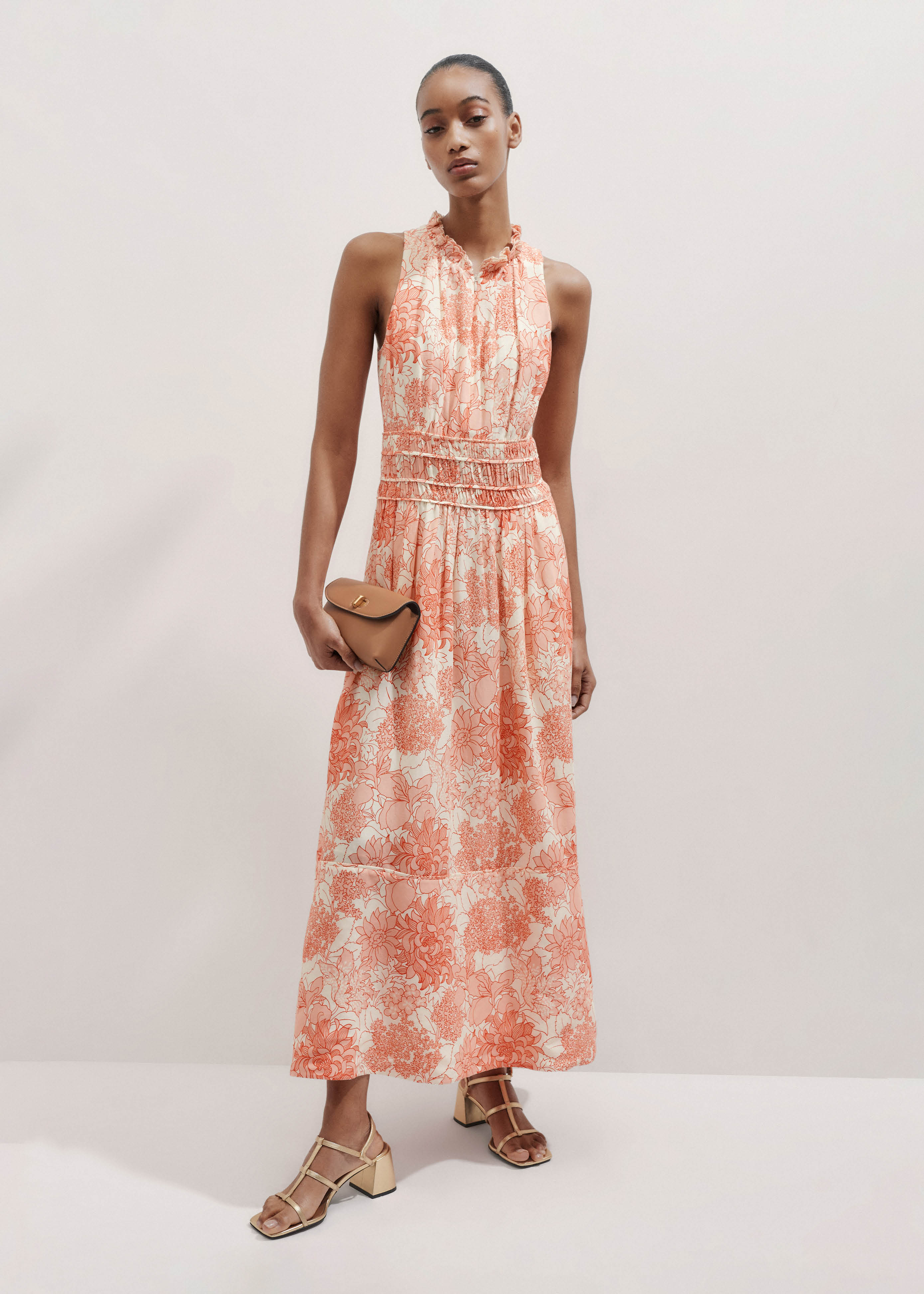 Women's Cream Linen-Blend Stencil Meadow Print Maxi Dress + Corsage | ME+EM