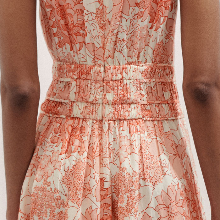 Women's Cream Linen-Blend Stencil Meadow Print Maxi Dress + Corsage | ME+EM Women's Cream Linen-Blend Stencil Meadow Print Maxi Dress + Corsage | ME+EM