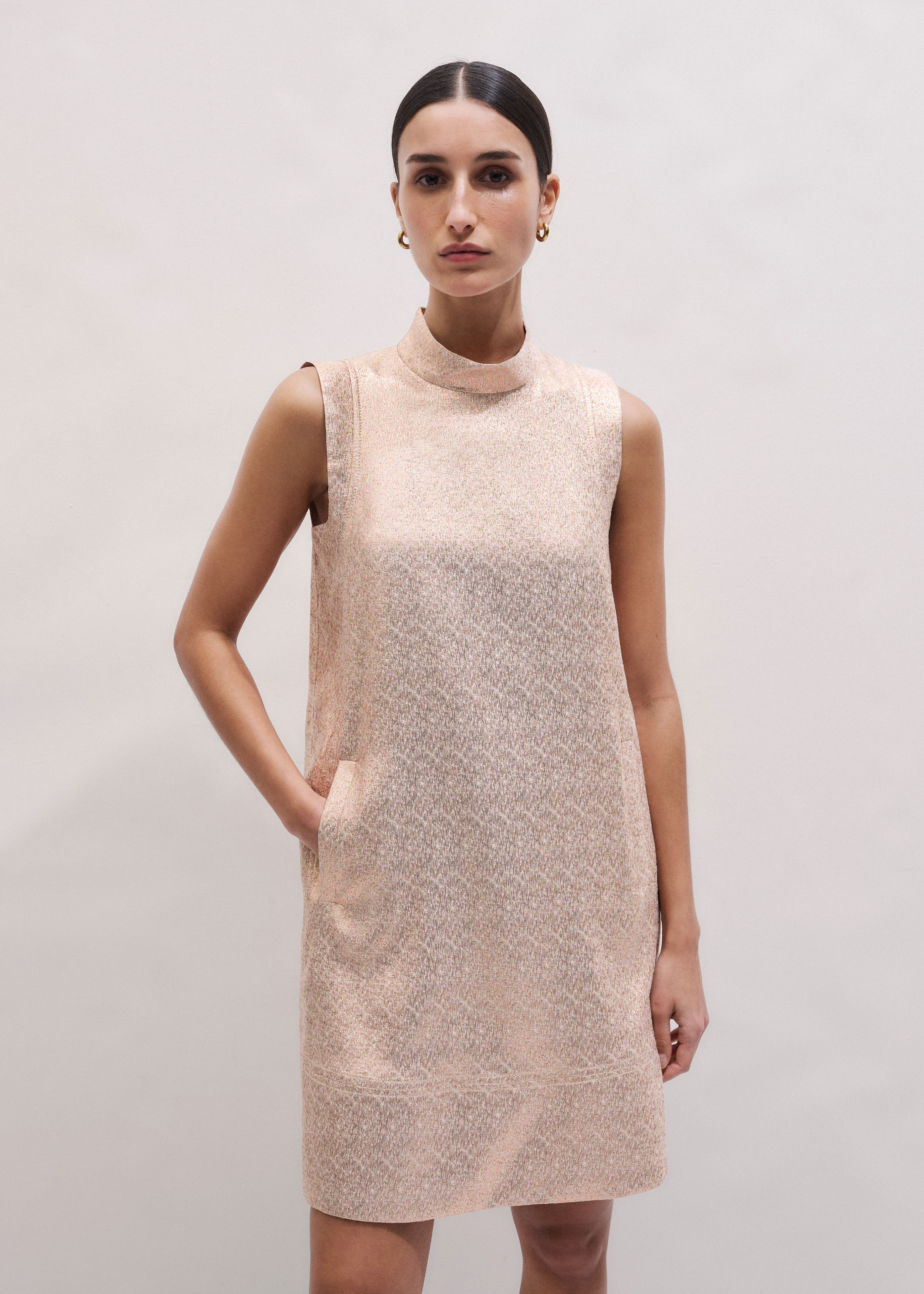 Women's Peach Lurex Swing Mini Dress | ME+EM