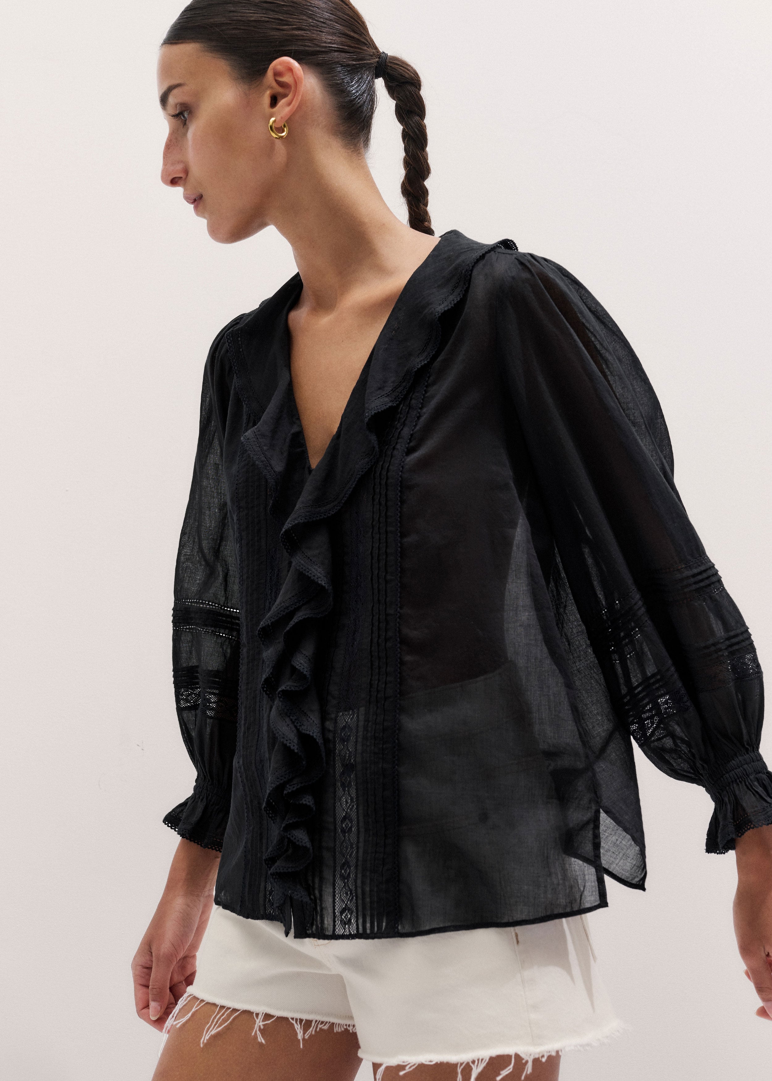 emm ensemblesleeve blouse 黒 Women