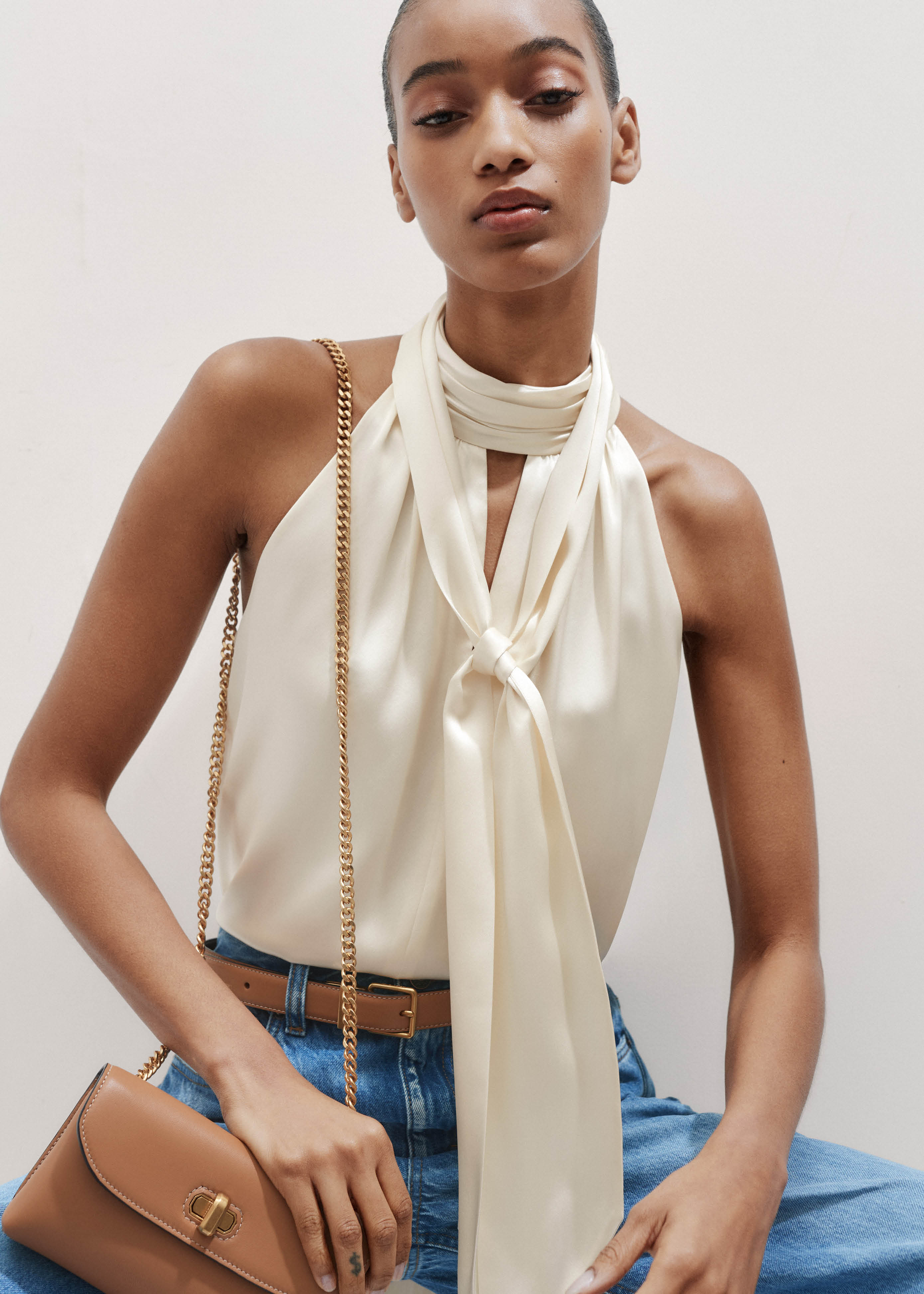 Women's Red Silk AM-PM Sleeveless Top + Scarf | ME+EM
