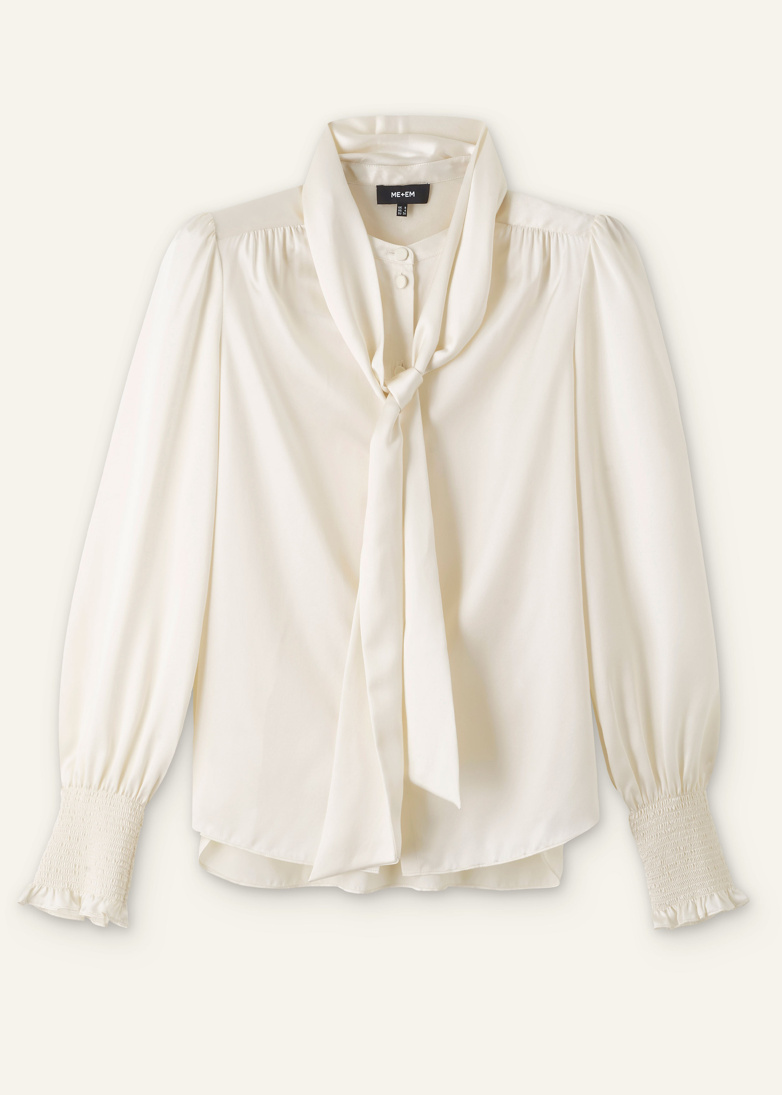 Women's Cream Silk Satin Blouse + Tie | ME+EM