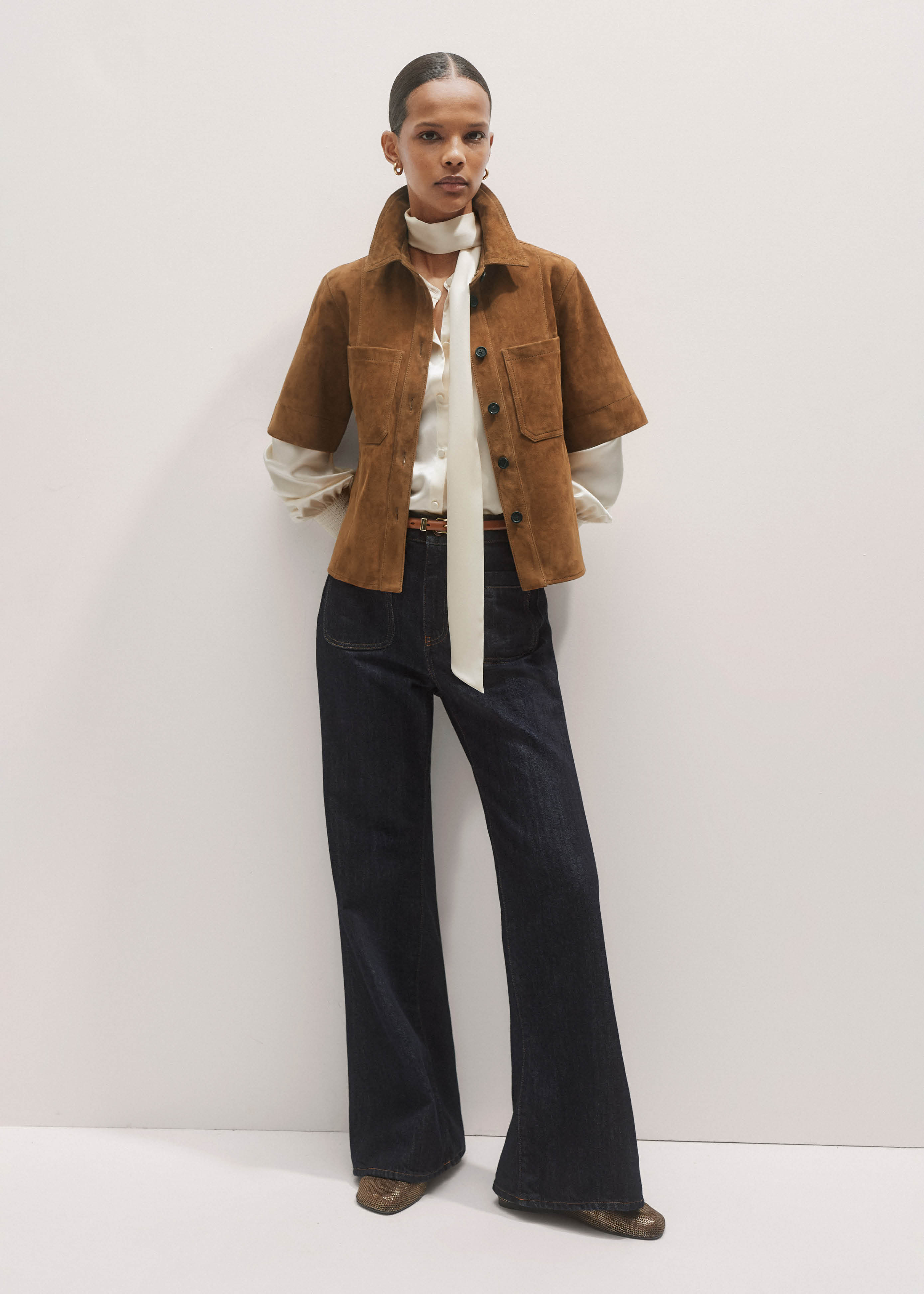Women's Cream Silk Satin Blouse + Tie | ME+EM