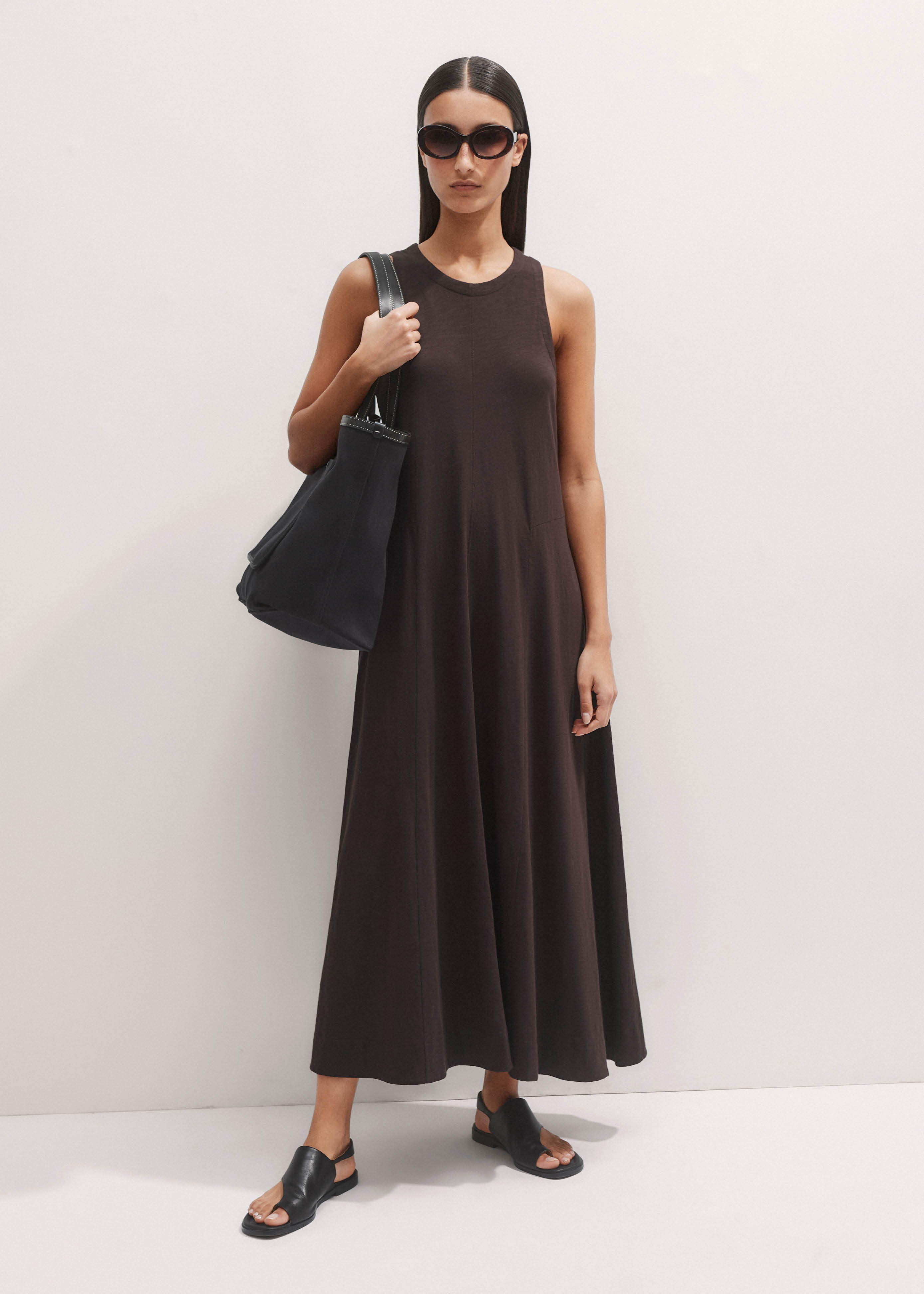 Women's Brown Flared Slub Jersey Maxi Dress | ME+EM