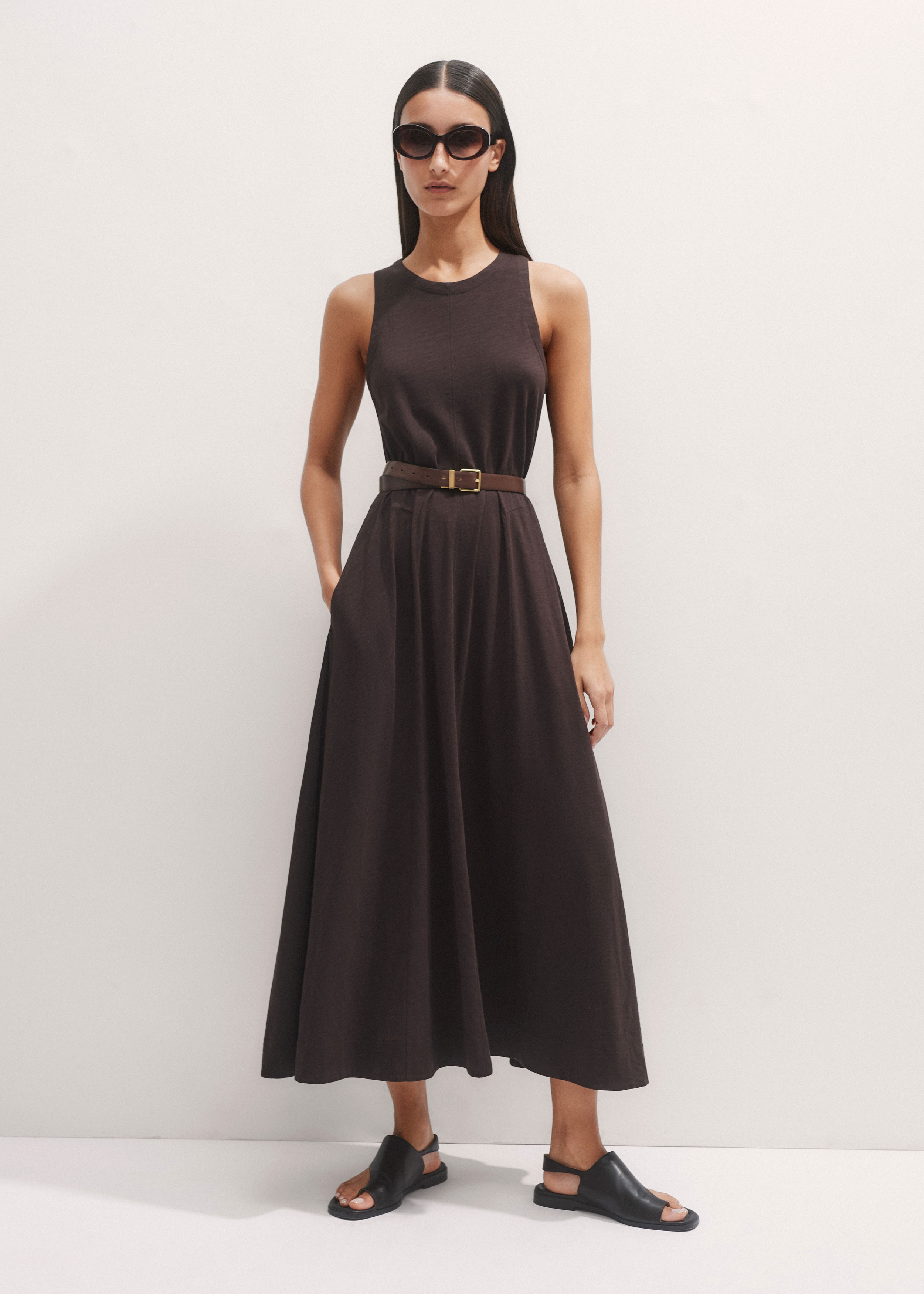 Women's Brown Flared Slub Jersey Maxi Dress | ME+EM