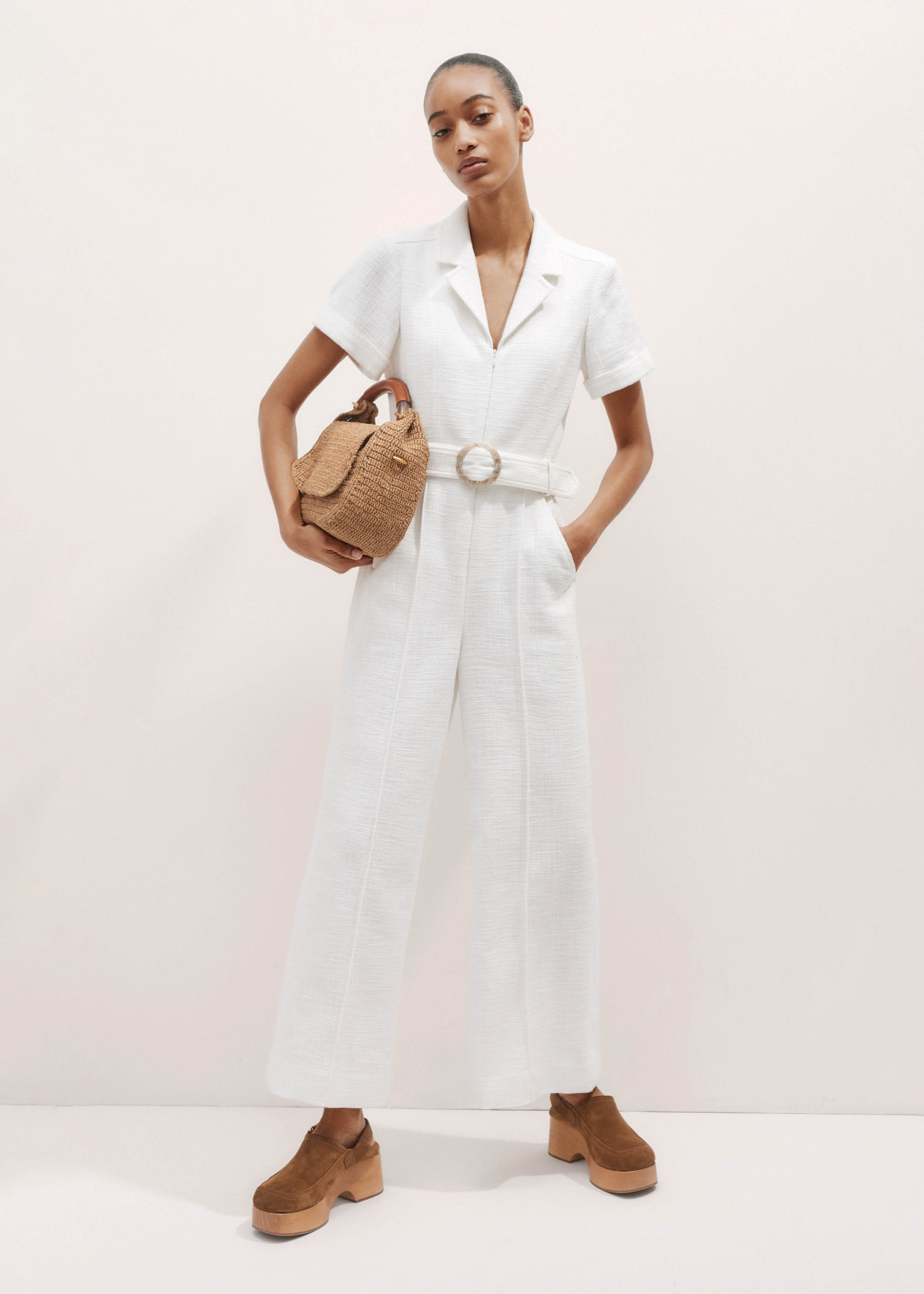 Women's White Tweed Jumpsuit | ME+EM