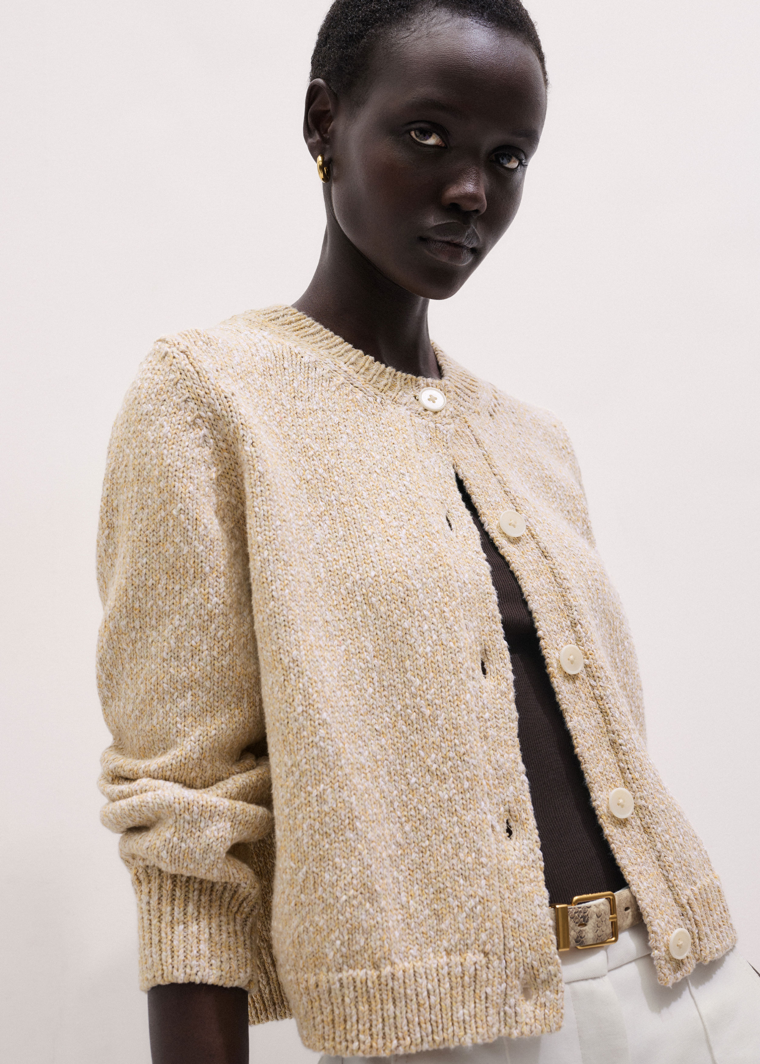 Me+em Relaxed Bracelet Sleeve Cardigan Yellow Mouline In Neutral