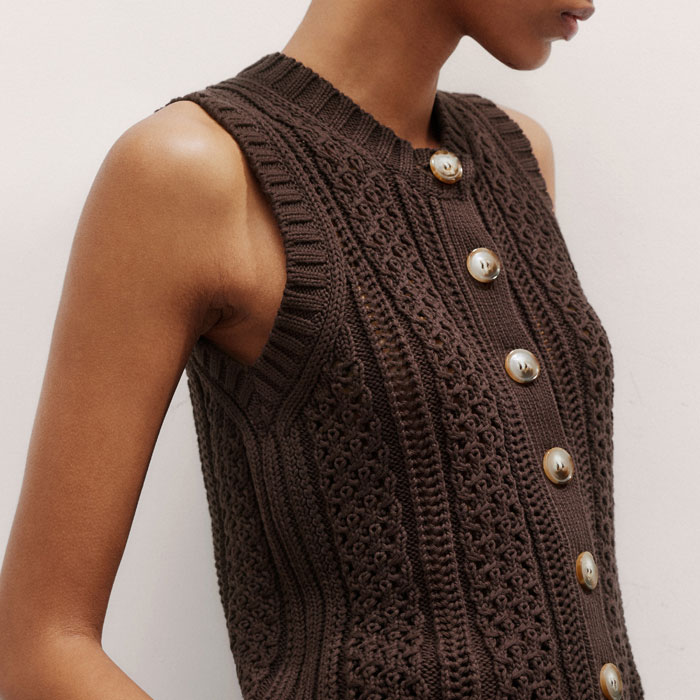 openyy【OPEN Yy】 CHUNKY KNIT VEST : BROWN open yy chunky knit vest brown M | 후루츠패밀리