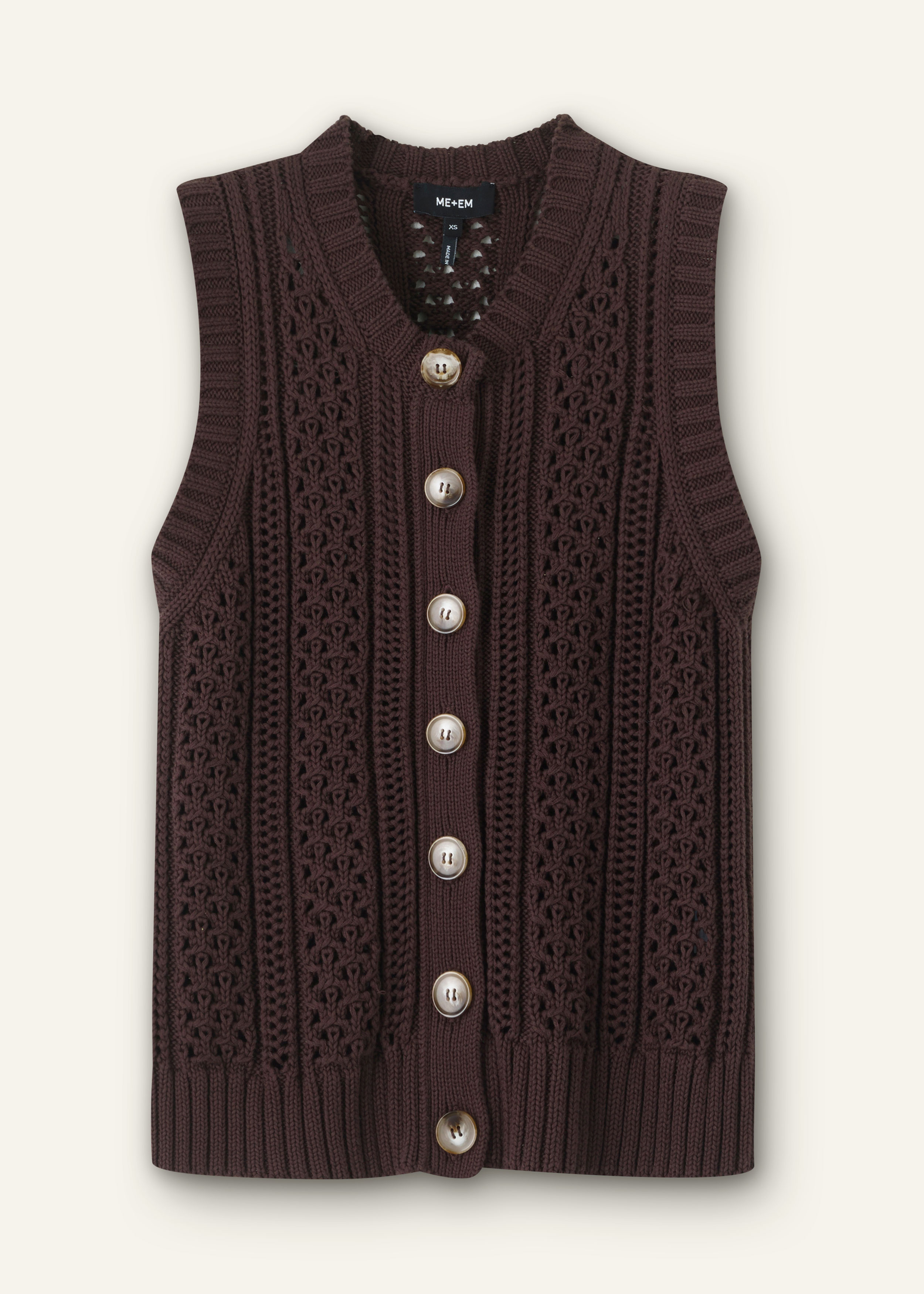 Women's Brown Cotton Open Stitch Sweater Vest | ME+EM
