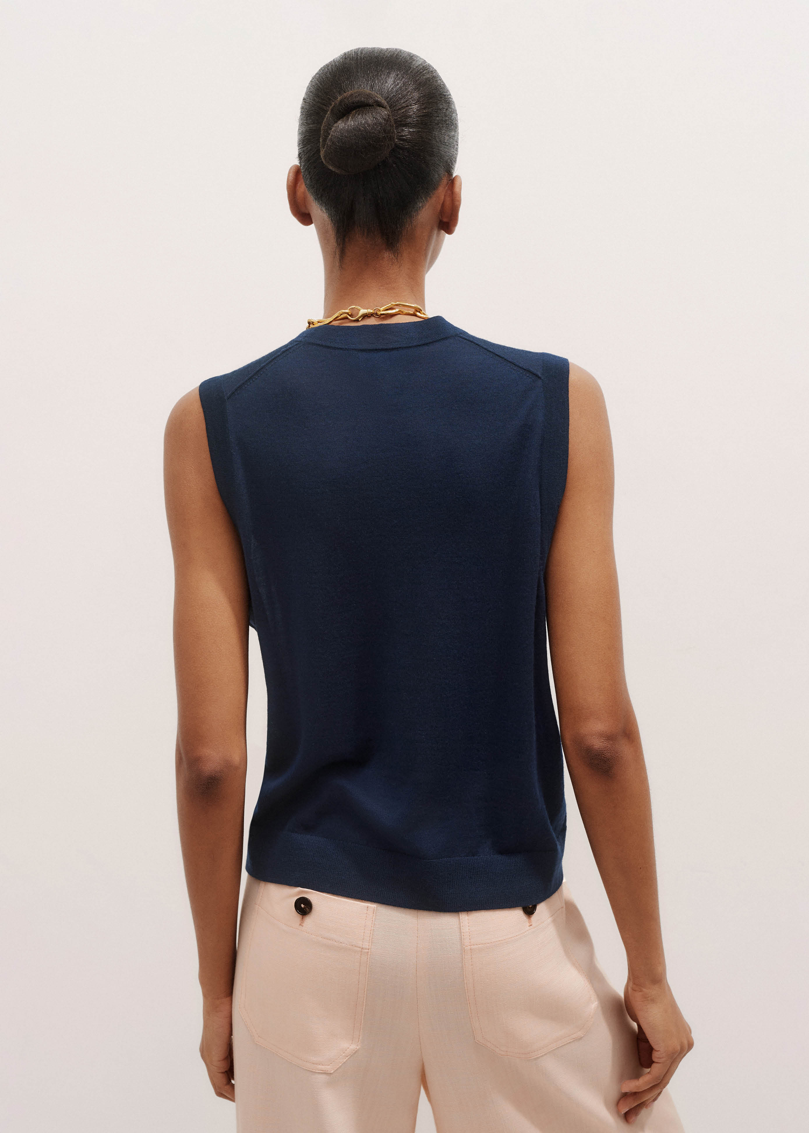 Women's Navy Ultrafine Luxe Merino Button Sweater Vest | ME+EM
