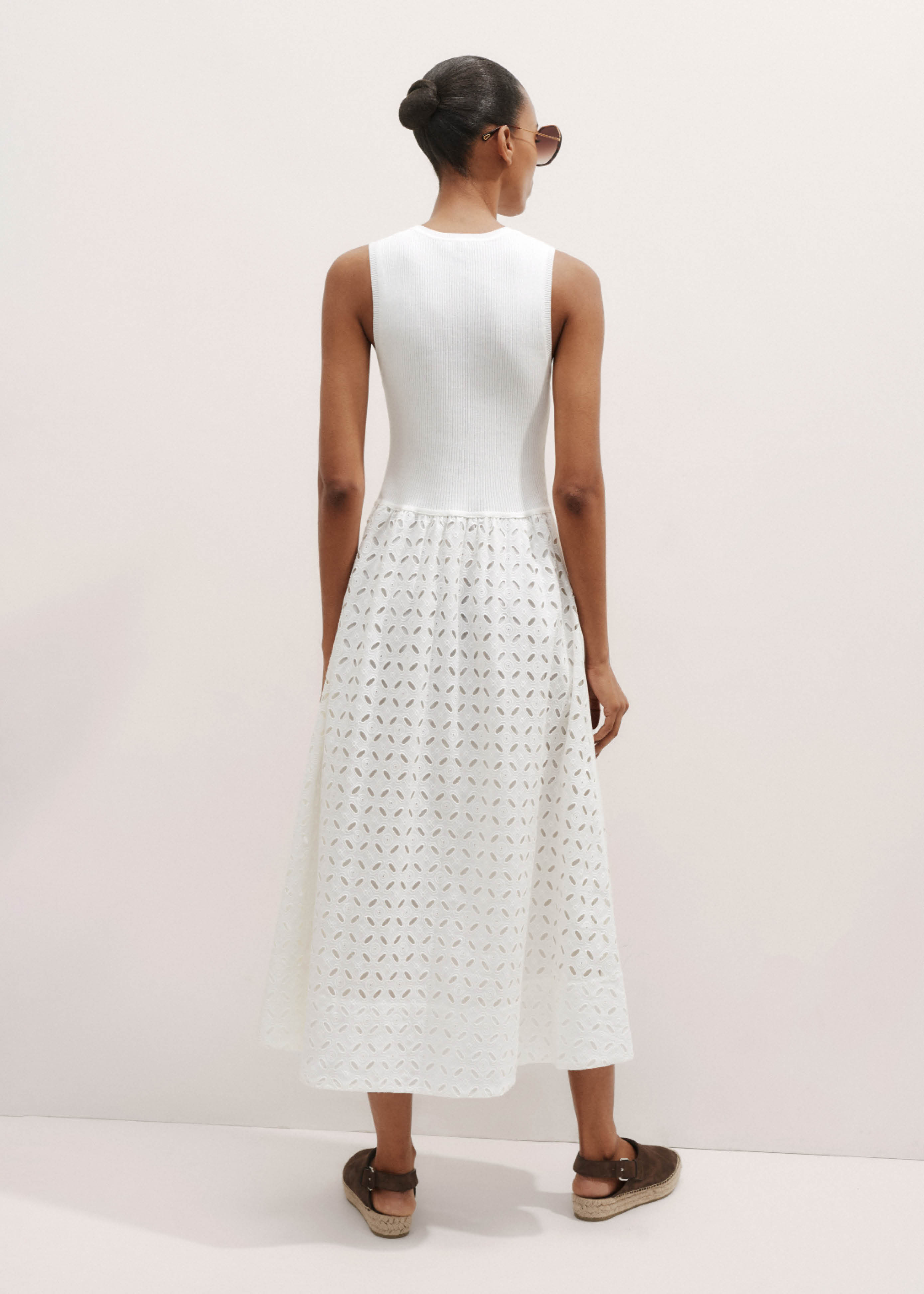 white broderie dress midi Clo Puff Sleeve Midi Dress - White Broderie