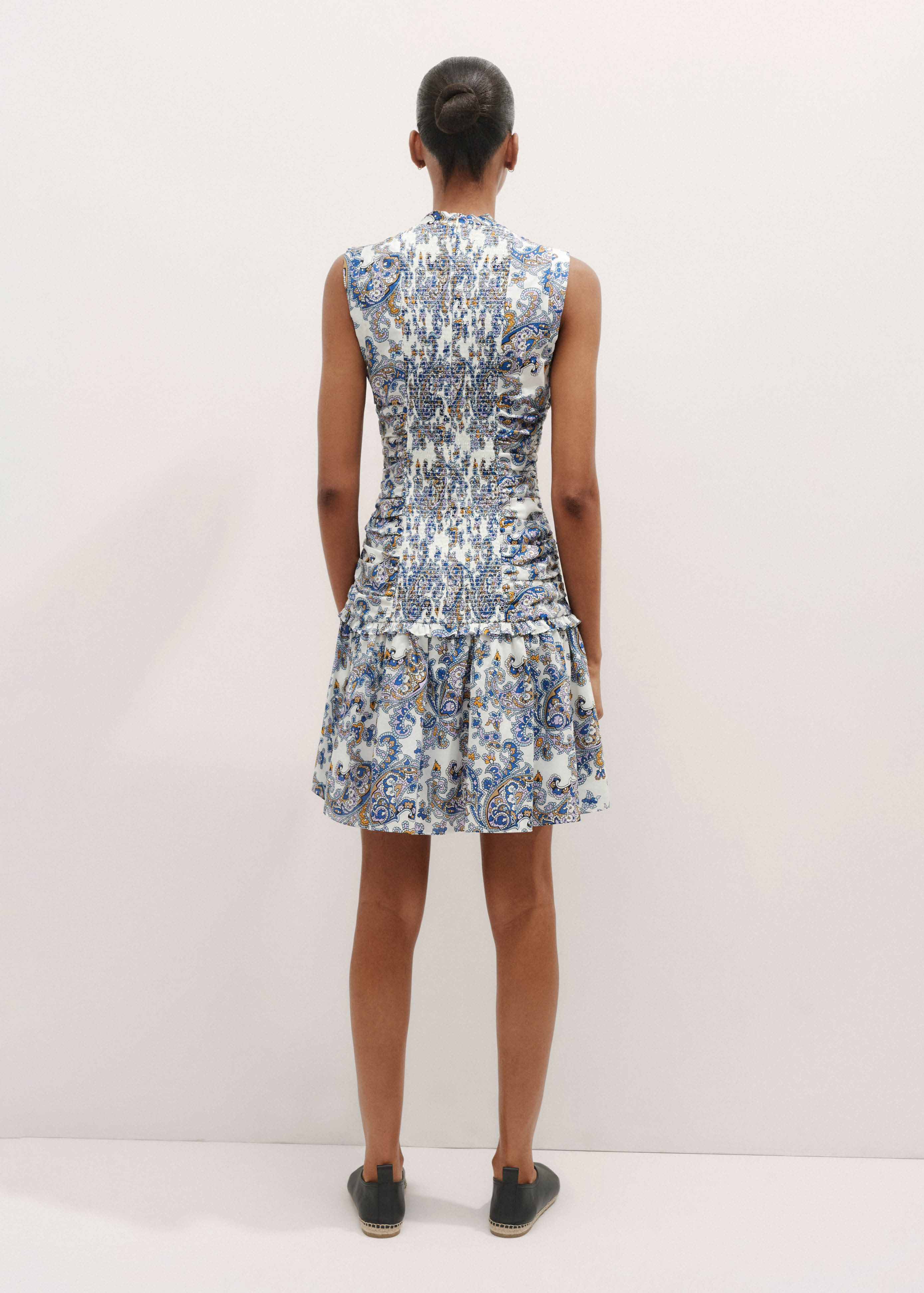 Women's Cream Cotton Geo Paisley Print Short Dress | ME+EM