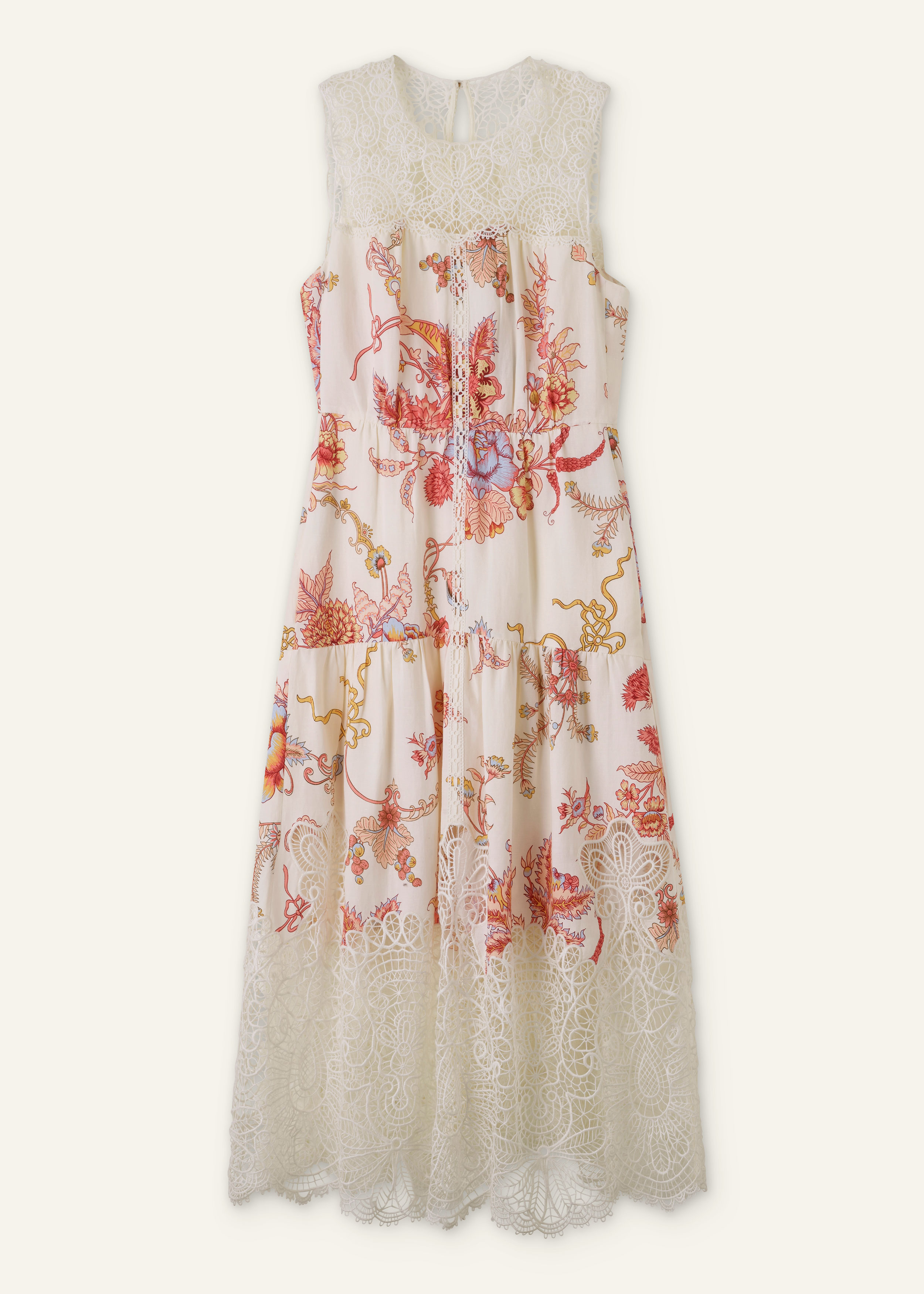 ME+EM Linen-Blend Wild Bloom Print Midi Dress Light Cream/Peach/Multi - Women's - Crease-Less Linen Blend - Size US 12 ME+EM Linen-Blend Wild Bloom Print Midi Dress Light Cream/Peach/Multi - Women's - Crease-Less Linen Blend - Size US 12