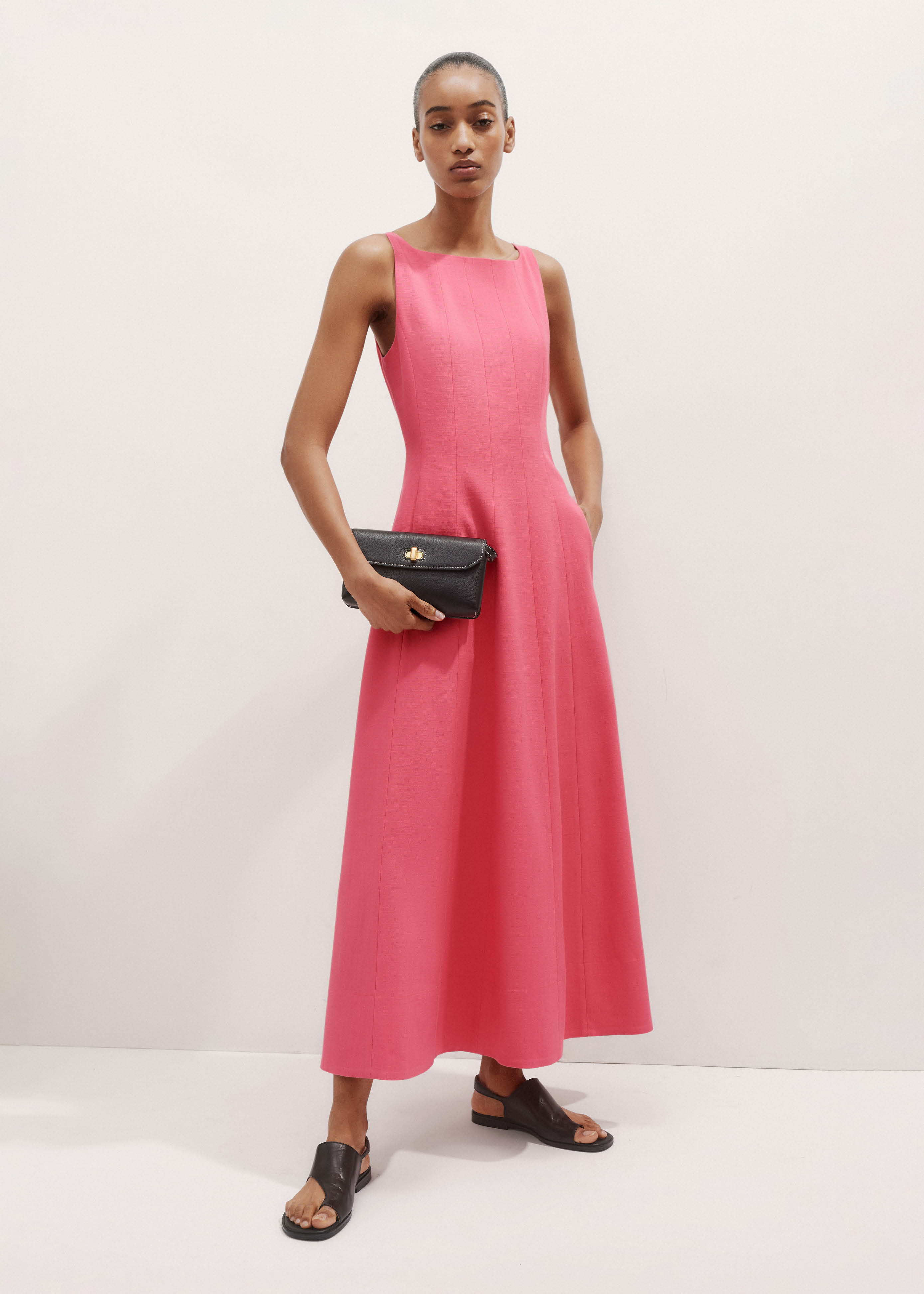 navy blue dress for baby girl Women's Pink Contour Seamed Midi Dress
