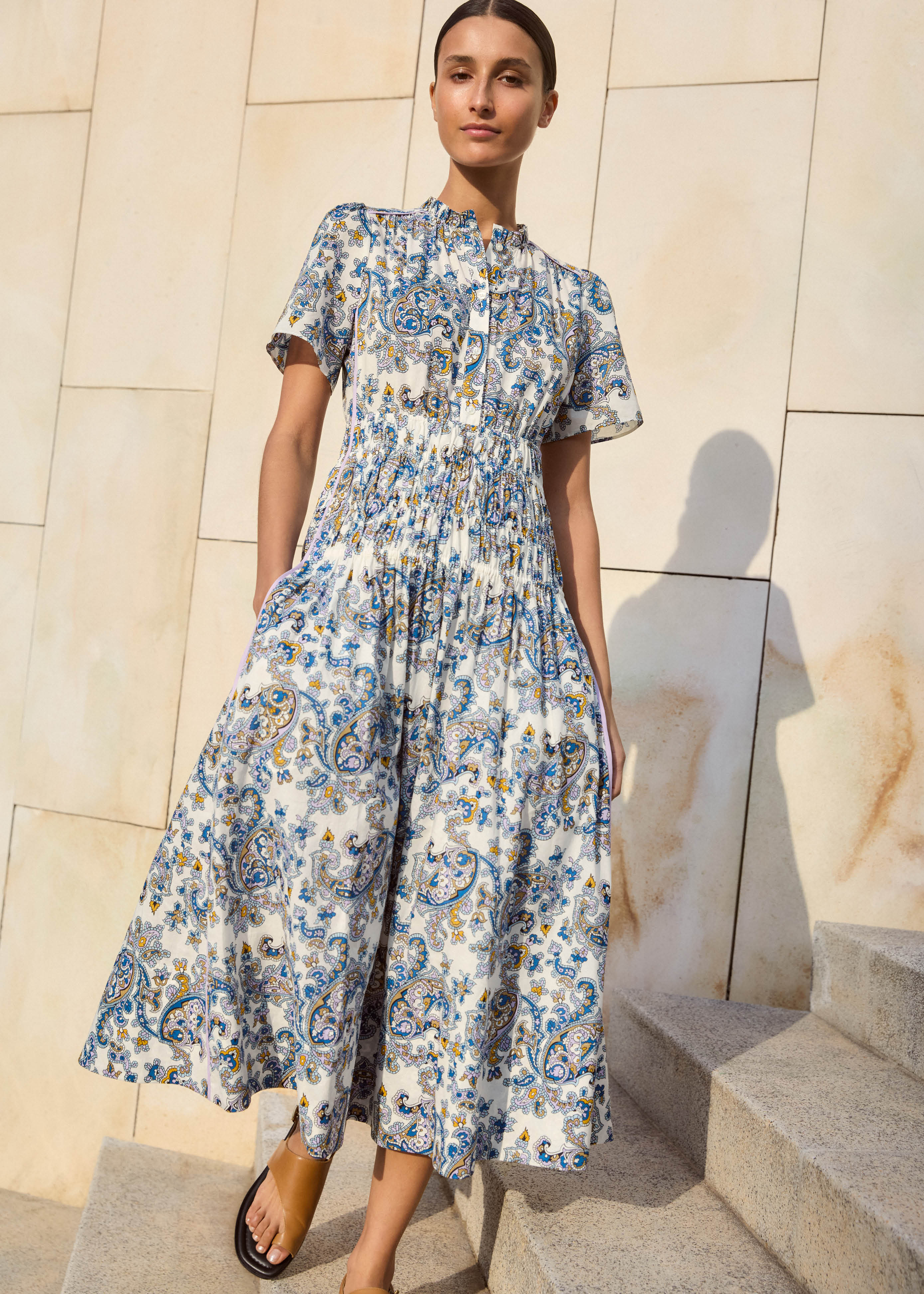 Milumia Women's Boho Paisley Print V Neck Bell Sleeve Mini Dress - Summer Flared Hem Style