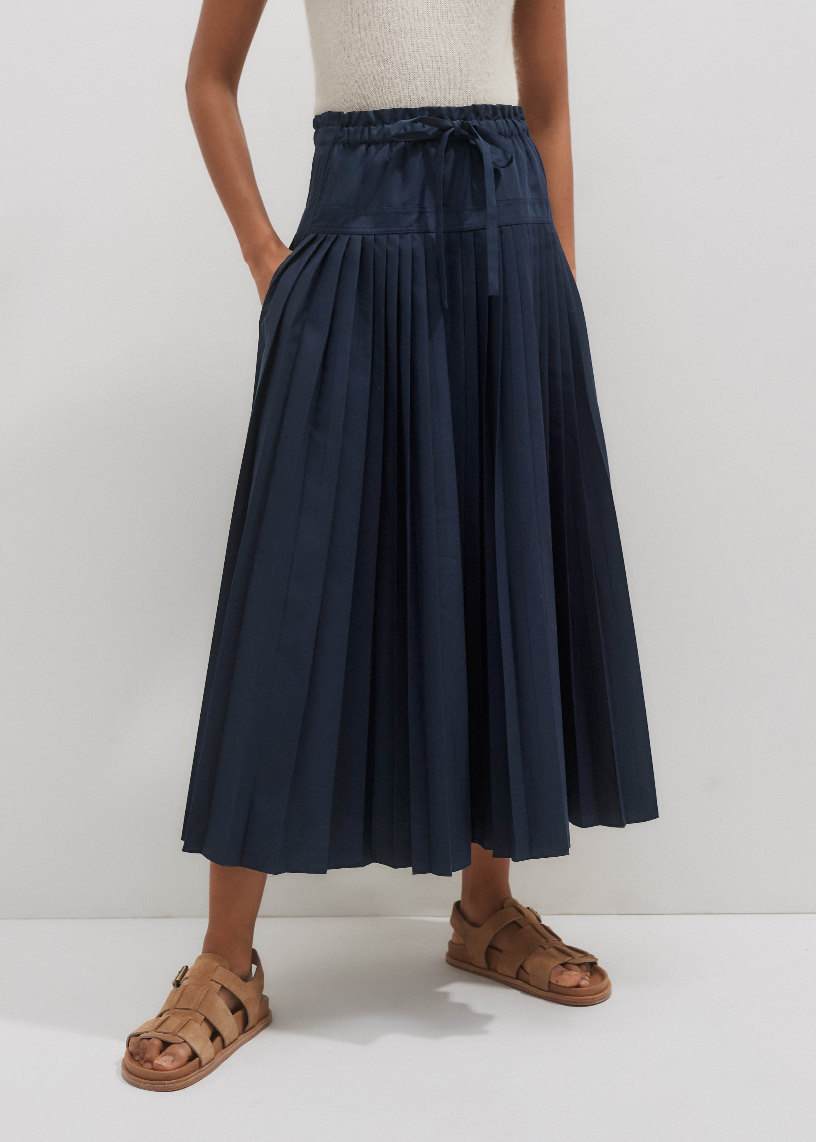 Cotton Pleated Maxi Skirt