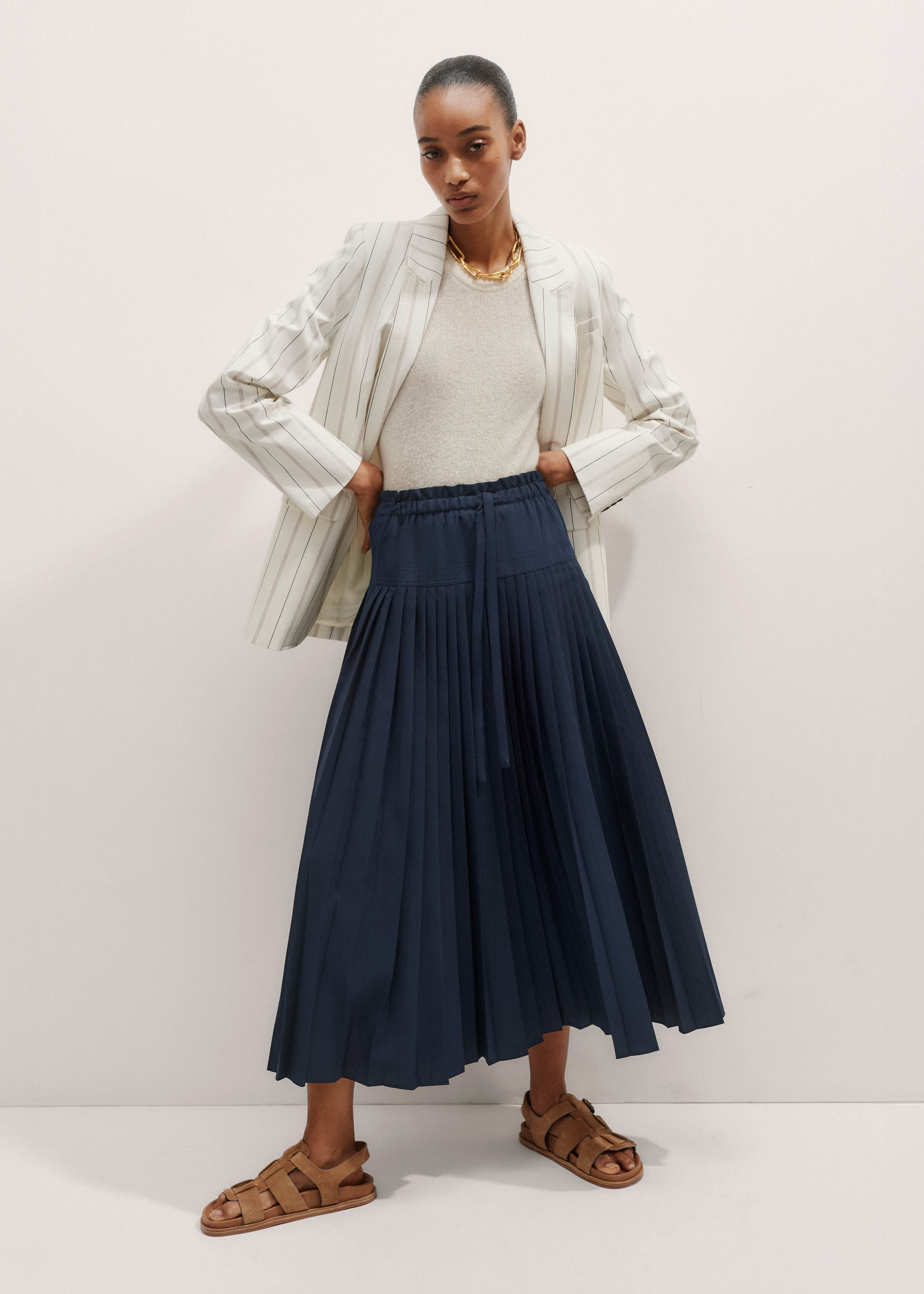 エムミーエメ Check box pleats skirt NAVY M me eme】Check box