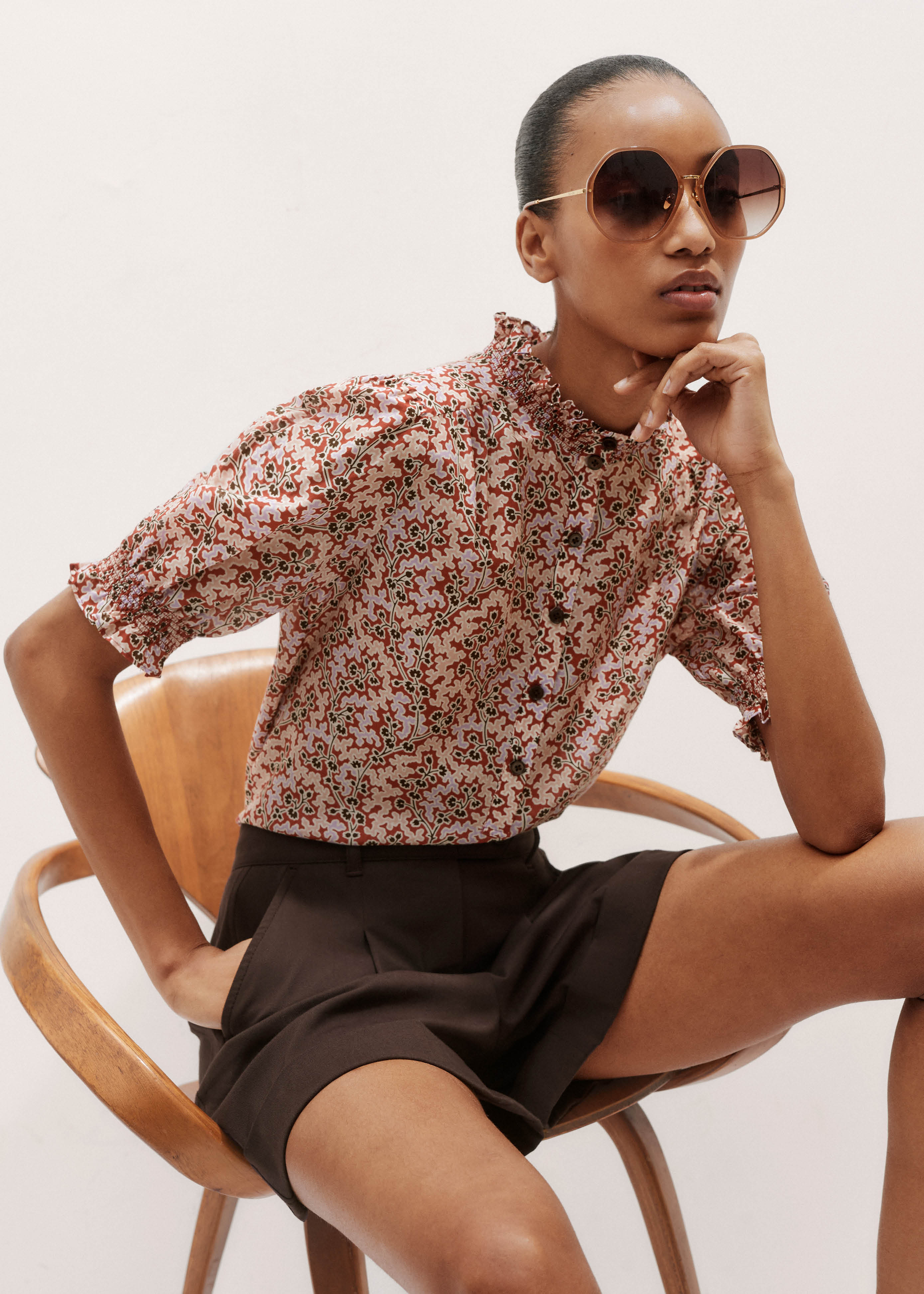 épine - My me Herat be to.　emboss flower blouse blouse 44922 BELINDA Marzipan flower print cotton - Boho
