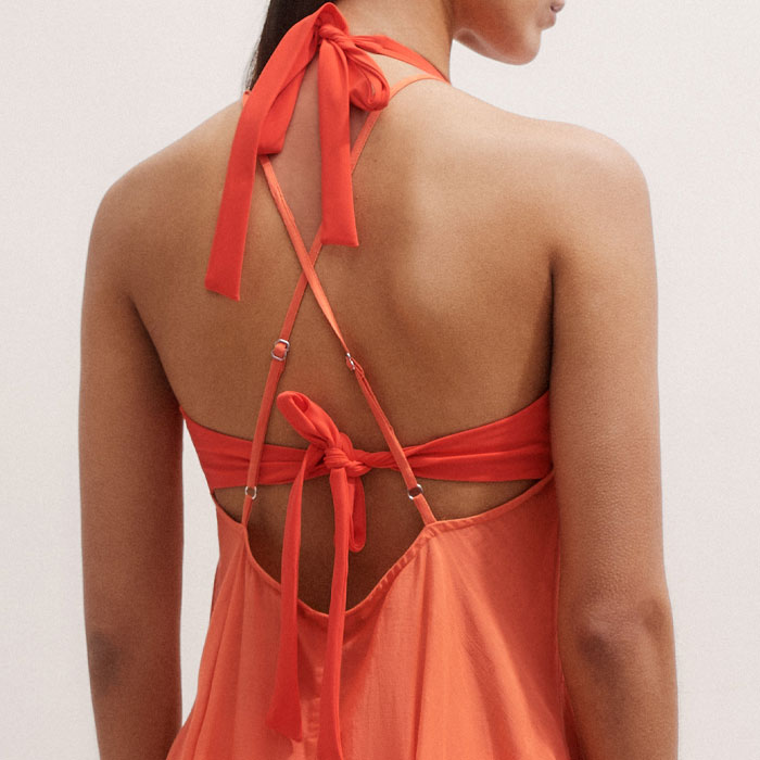 Women's Orange Sheer Halterneck Maxi Slip Dress | ME+EM