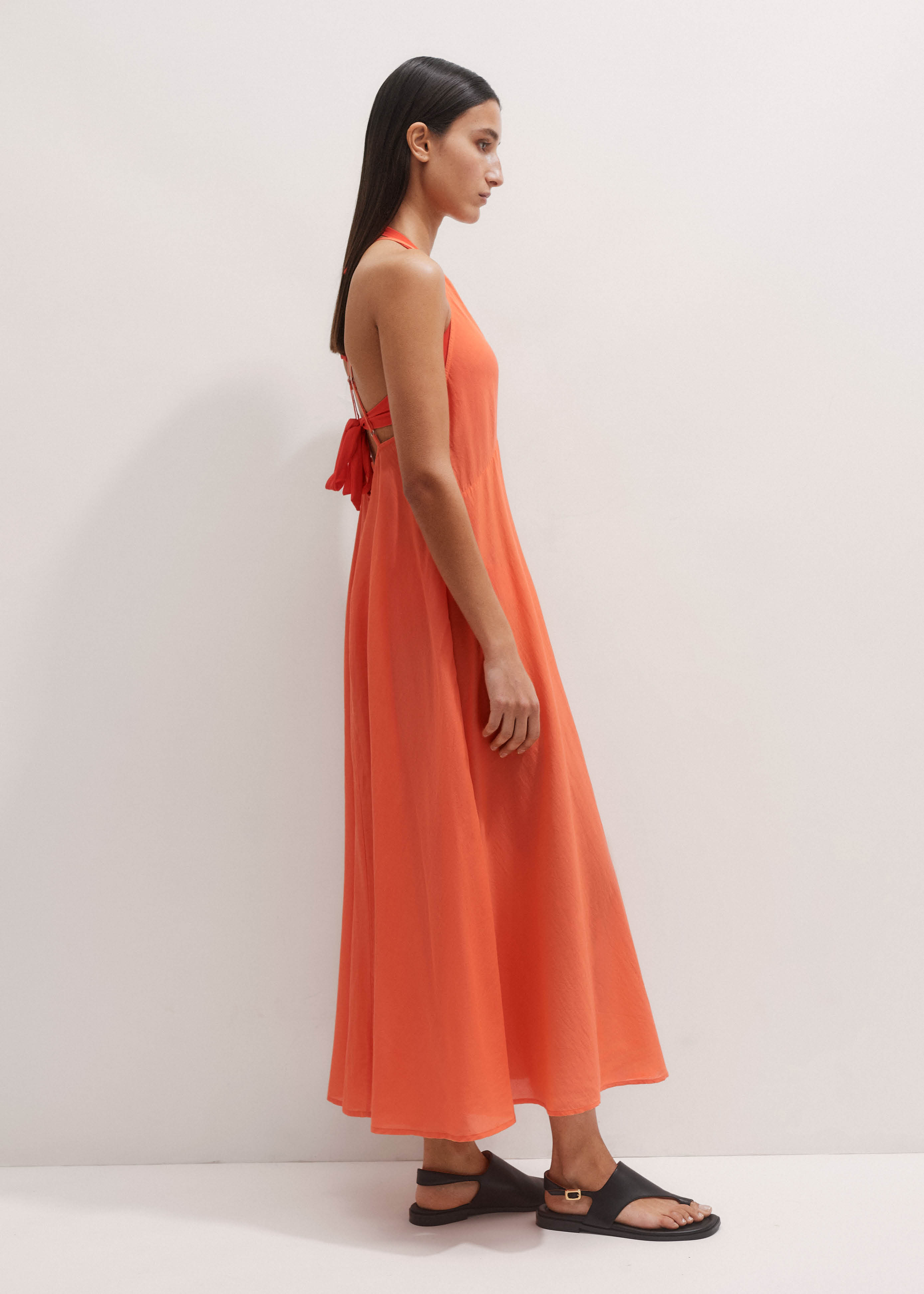 Women's Orange Sheer Halterneck Maxi Slip Dress | ME+EM