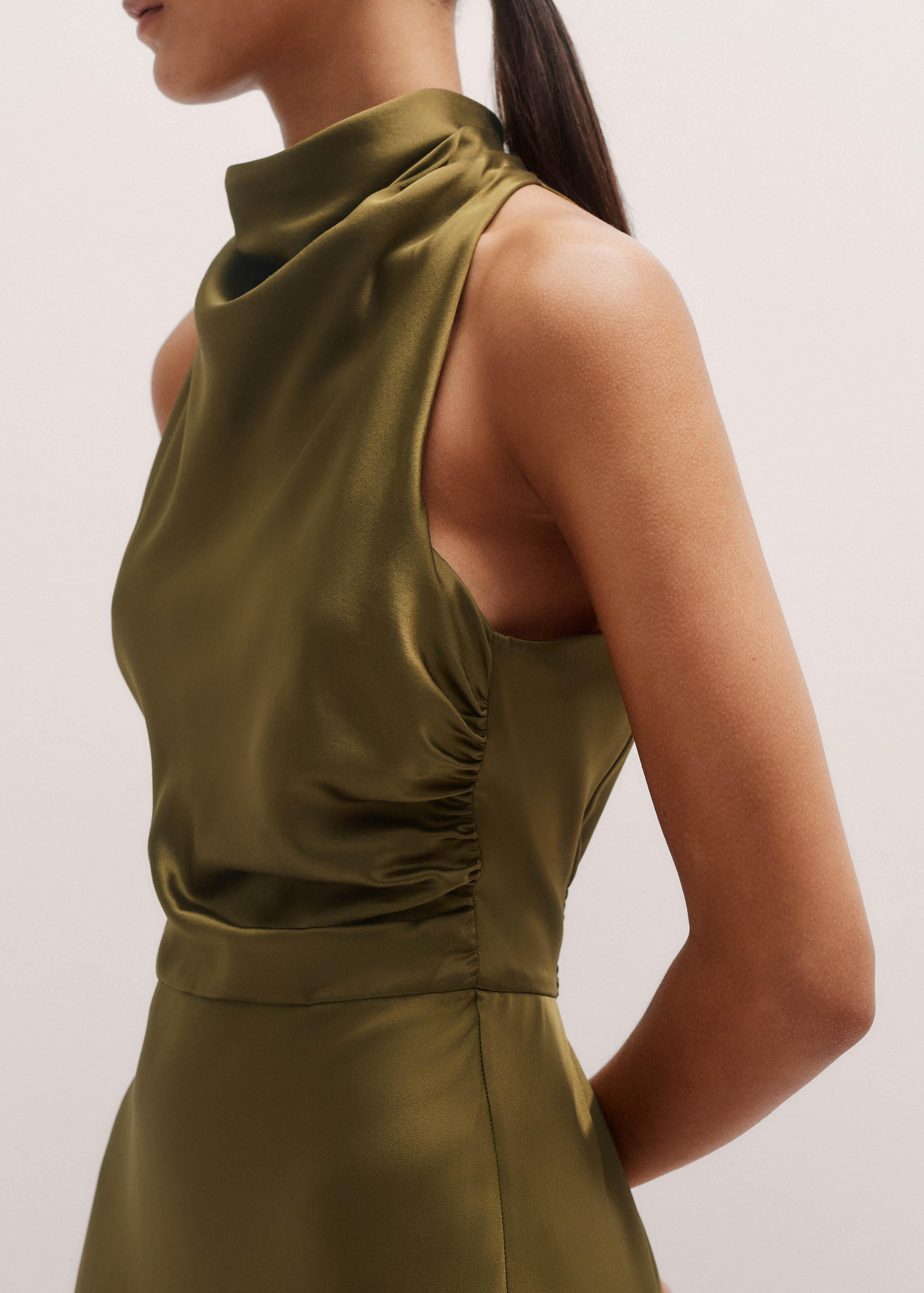 Women's Olive Draped Halterneck Maxi Dress | ME+EM
