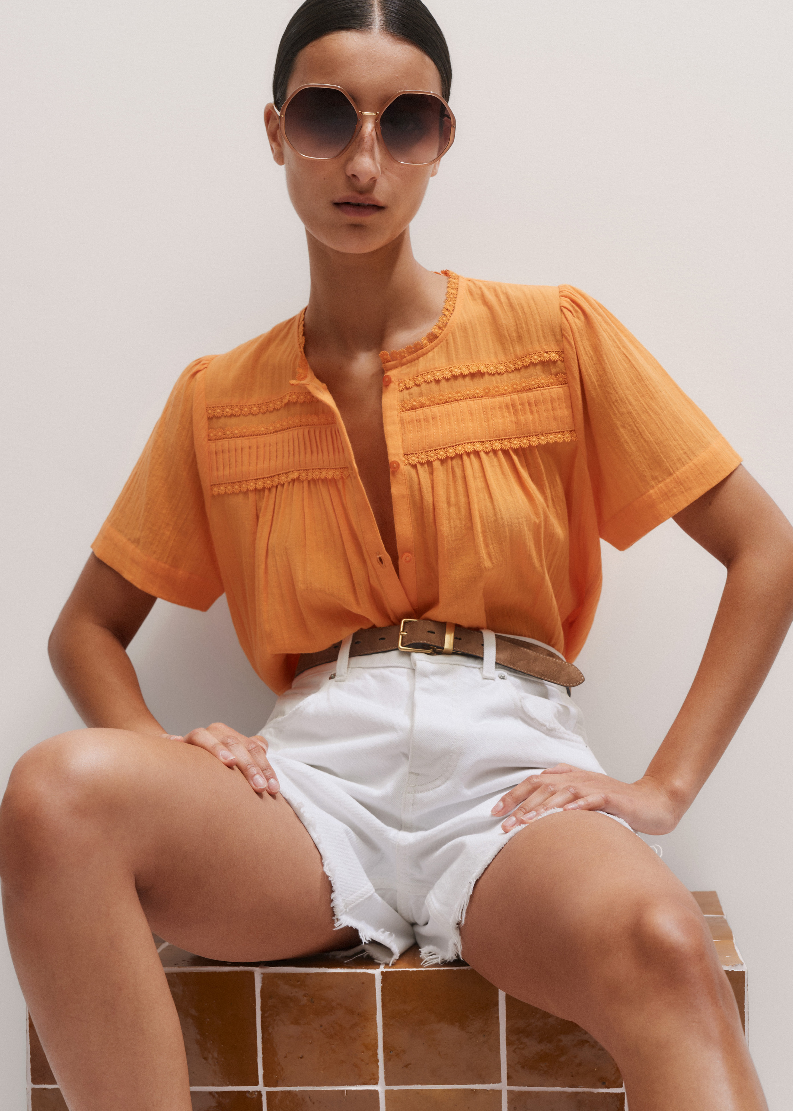 Women's Orange Cheesecloth Blouse | ME+EM