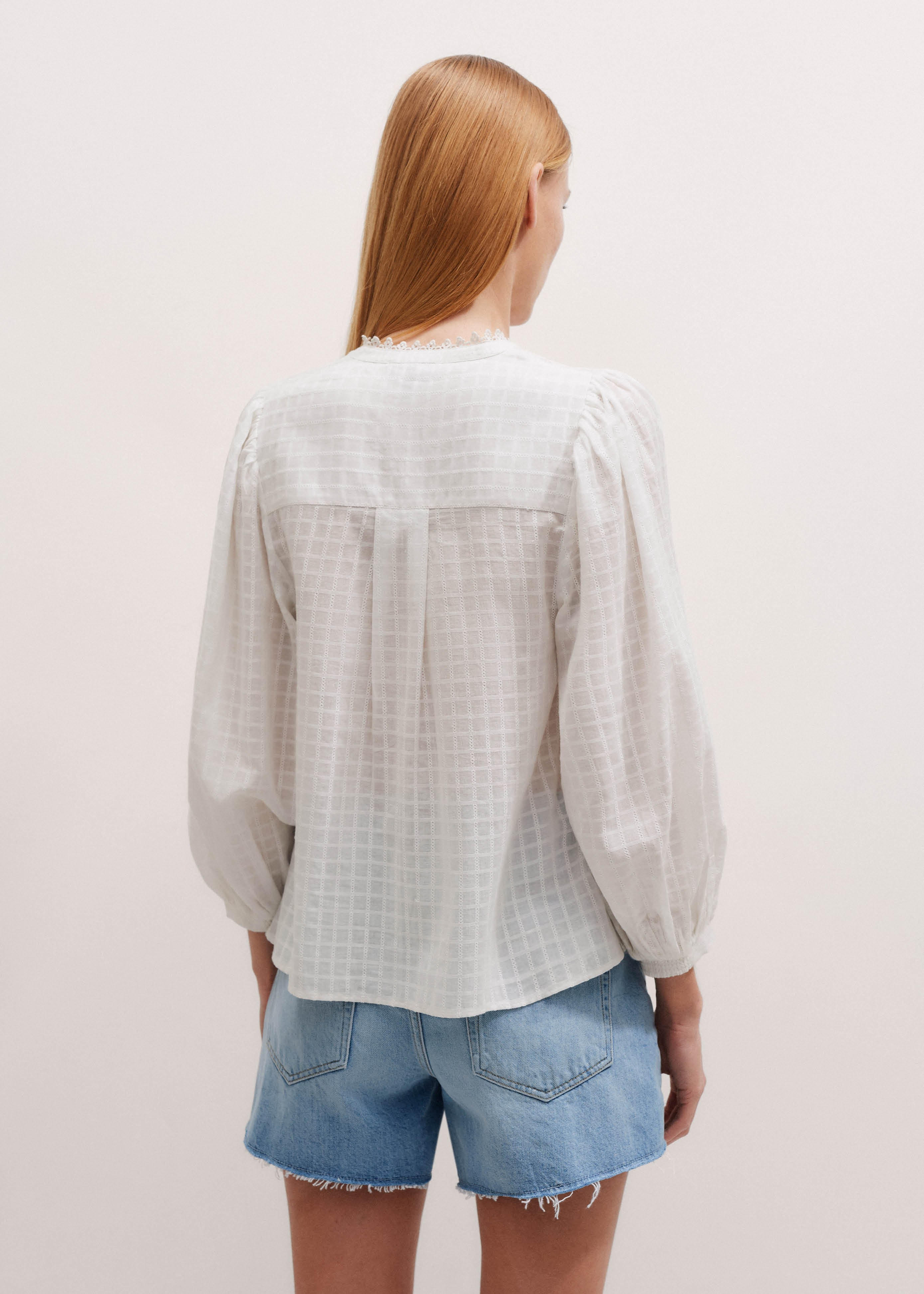 Women's White Balloon Sleeve Relaxed Blouse | ME+EM