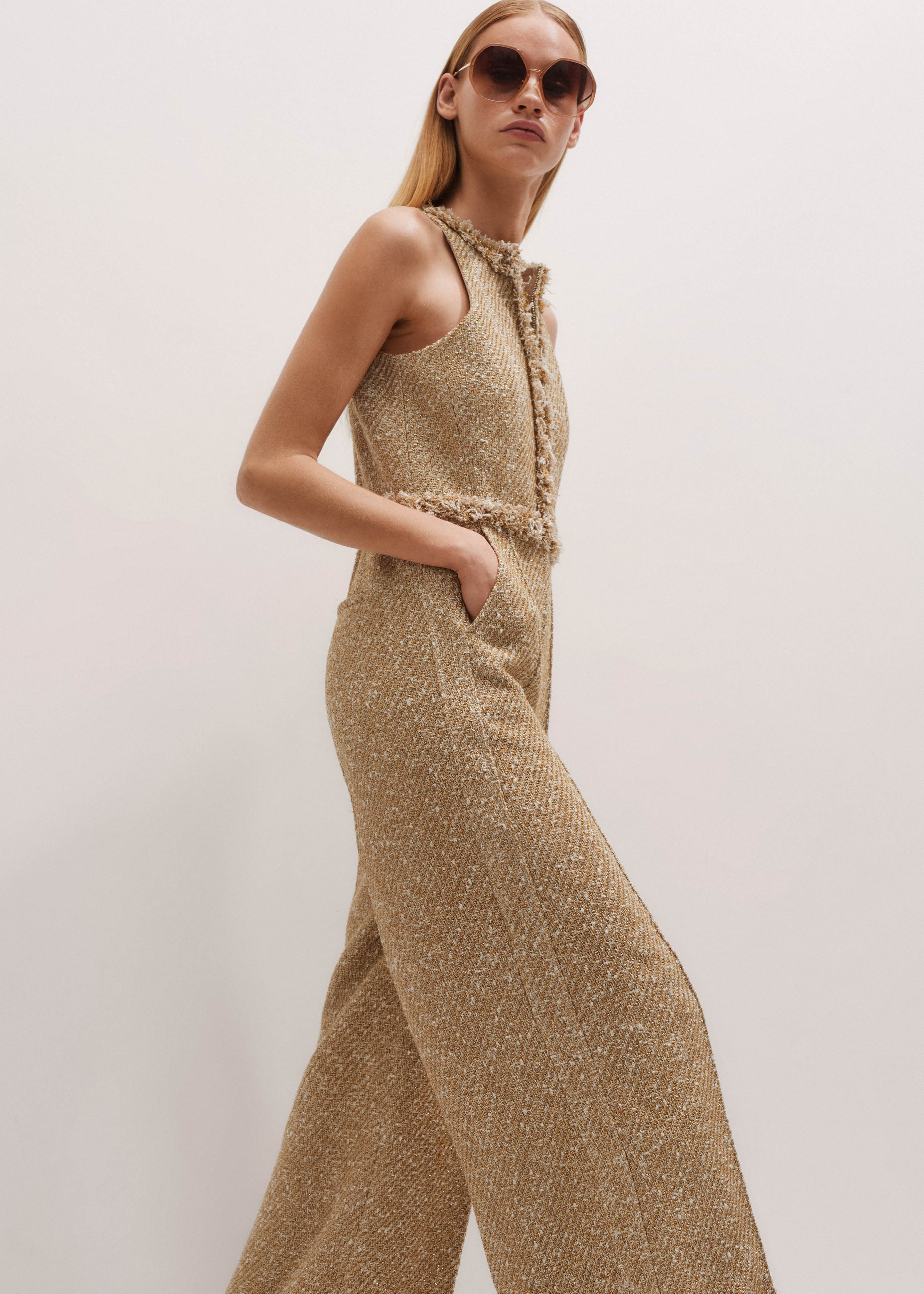 Women's Gold Event Ready Metallic Tweed Jumpsuit | ME+EM