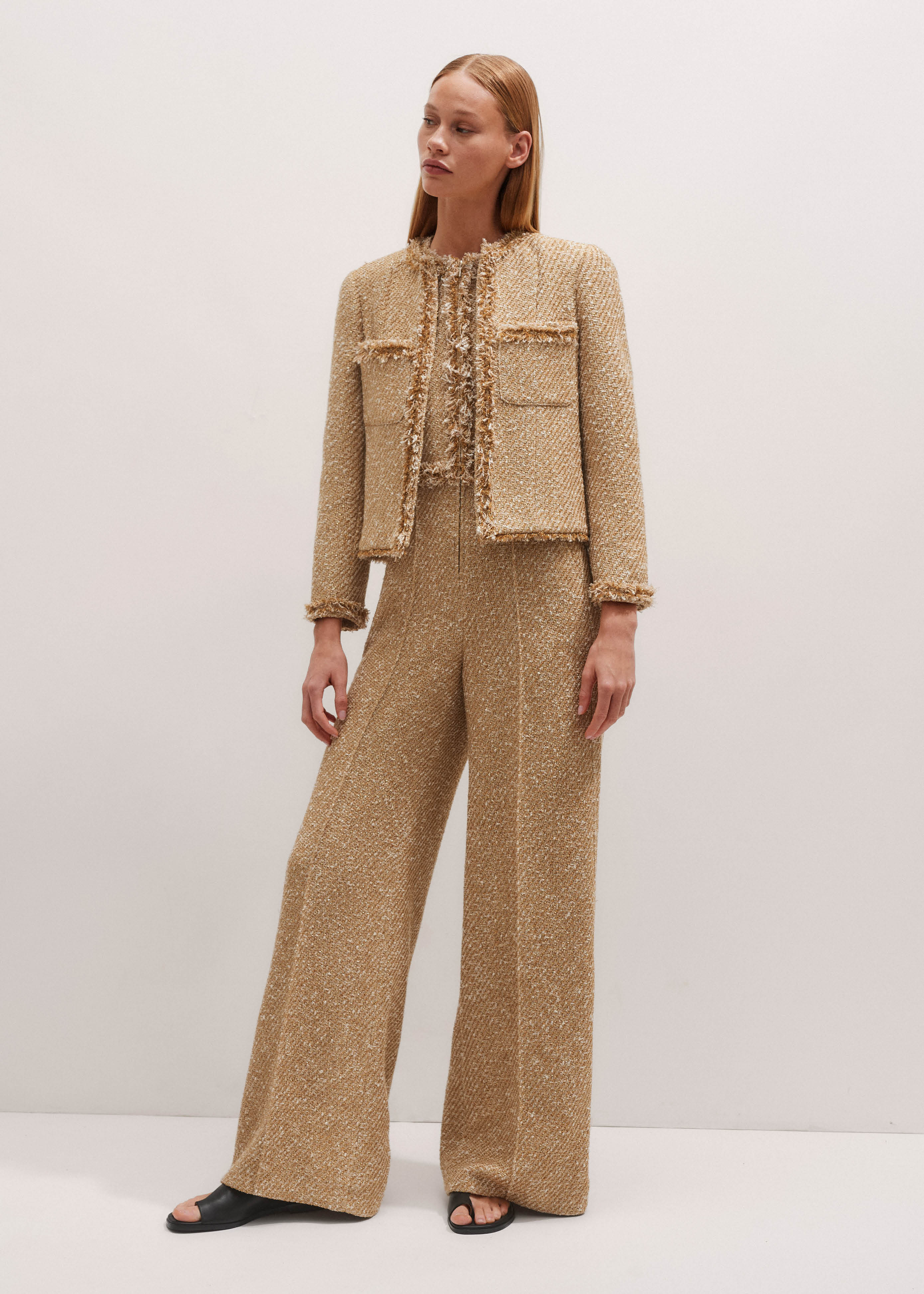 Women's Gold Event Ready Metallic Tweed Jumpsuit | ME+EM