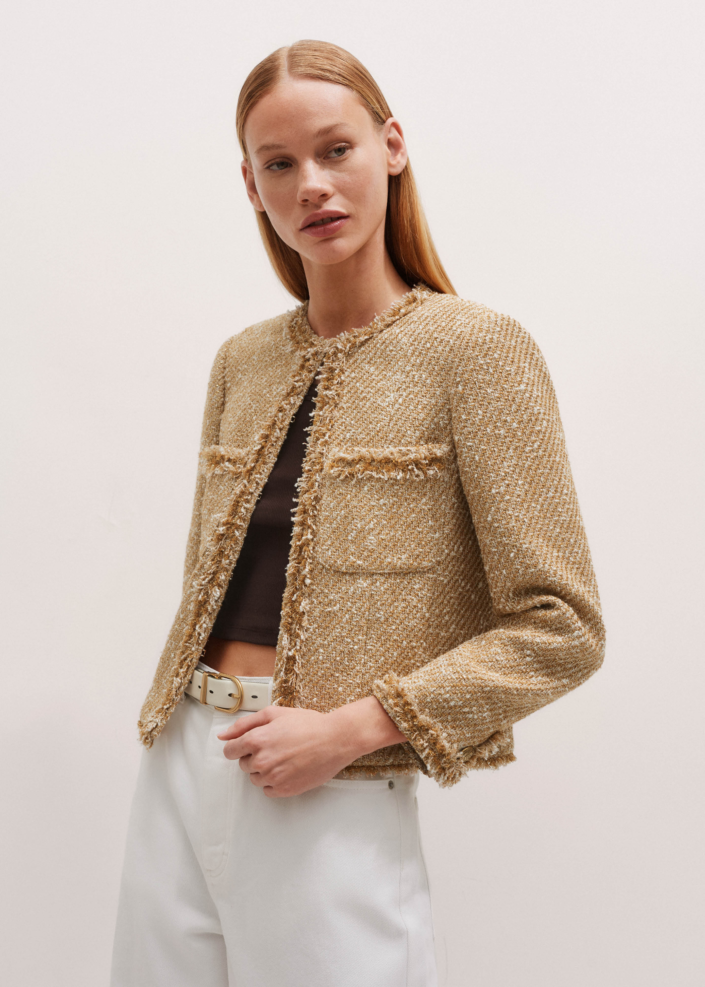 ALUDE SELECT】gold no color tweed jacket （2color