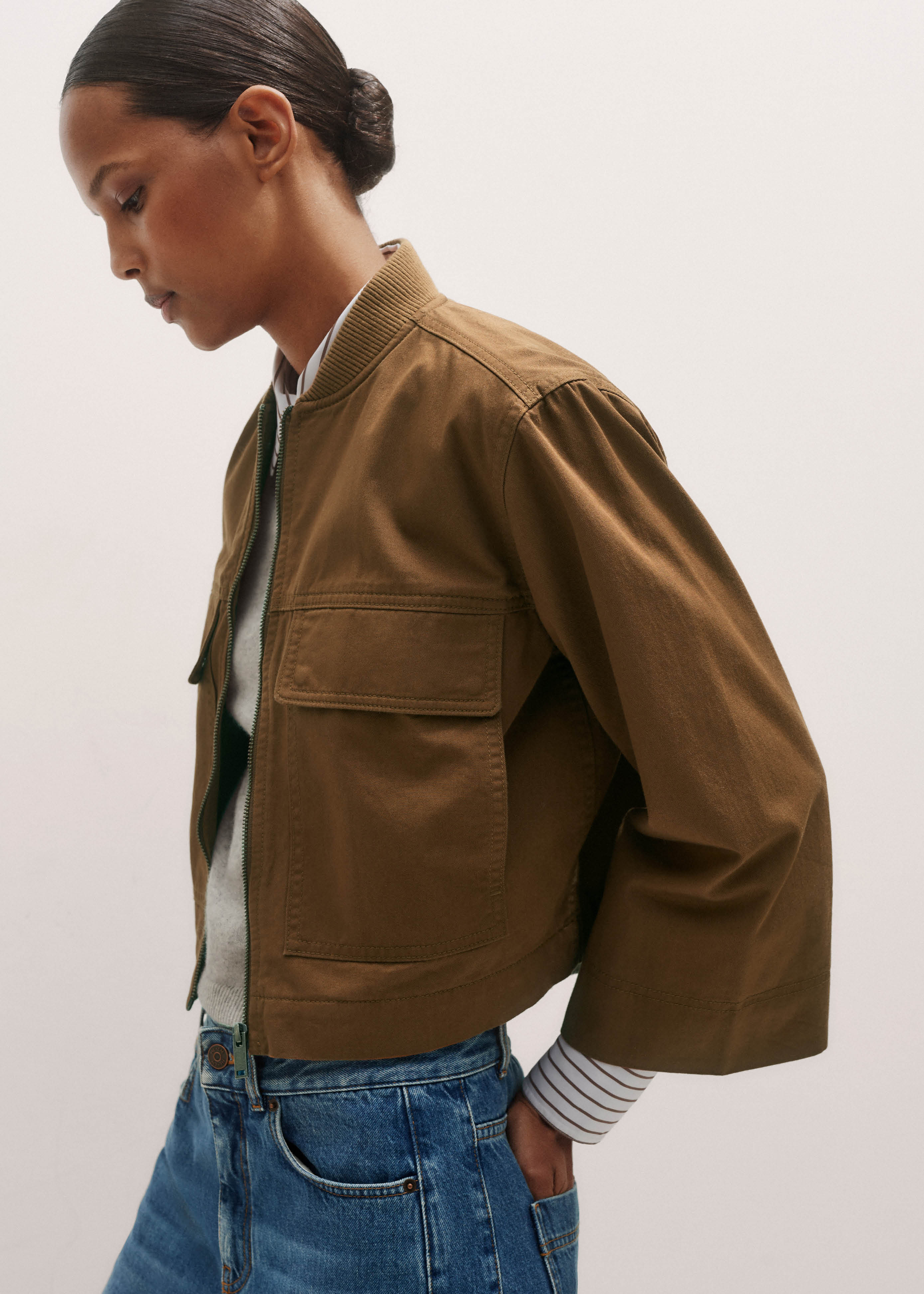 ◇WELLBEING EXPRESS◇ Soft Cotton Bomber Brown Soft Cotton Bomber Brown - WELLBEING EXPRESS