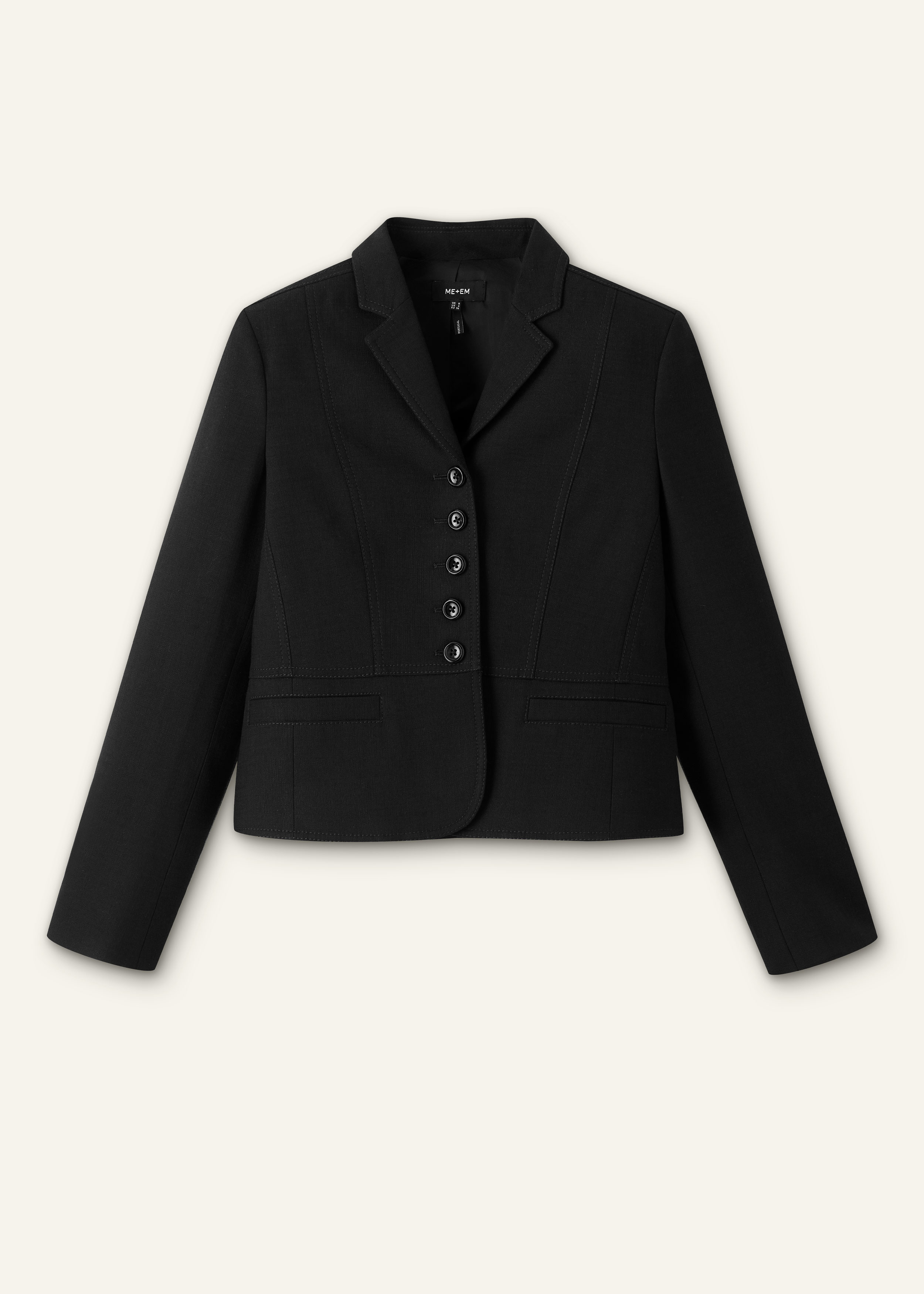 ジャケット・アウター short length tailored jacket Women's Black Contrast Topstitch Short Fitted Blazer | ME+EM