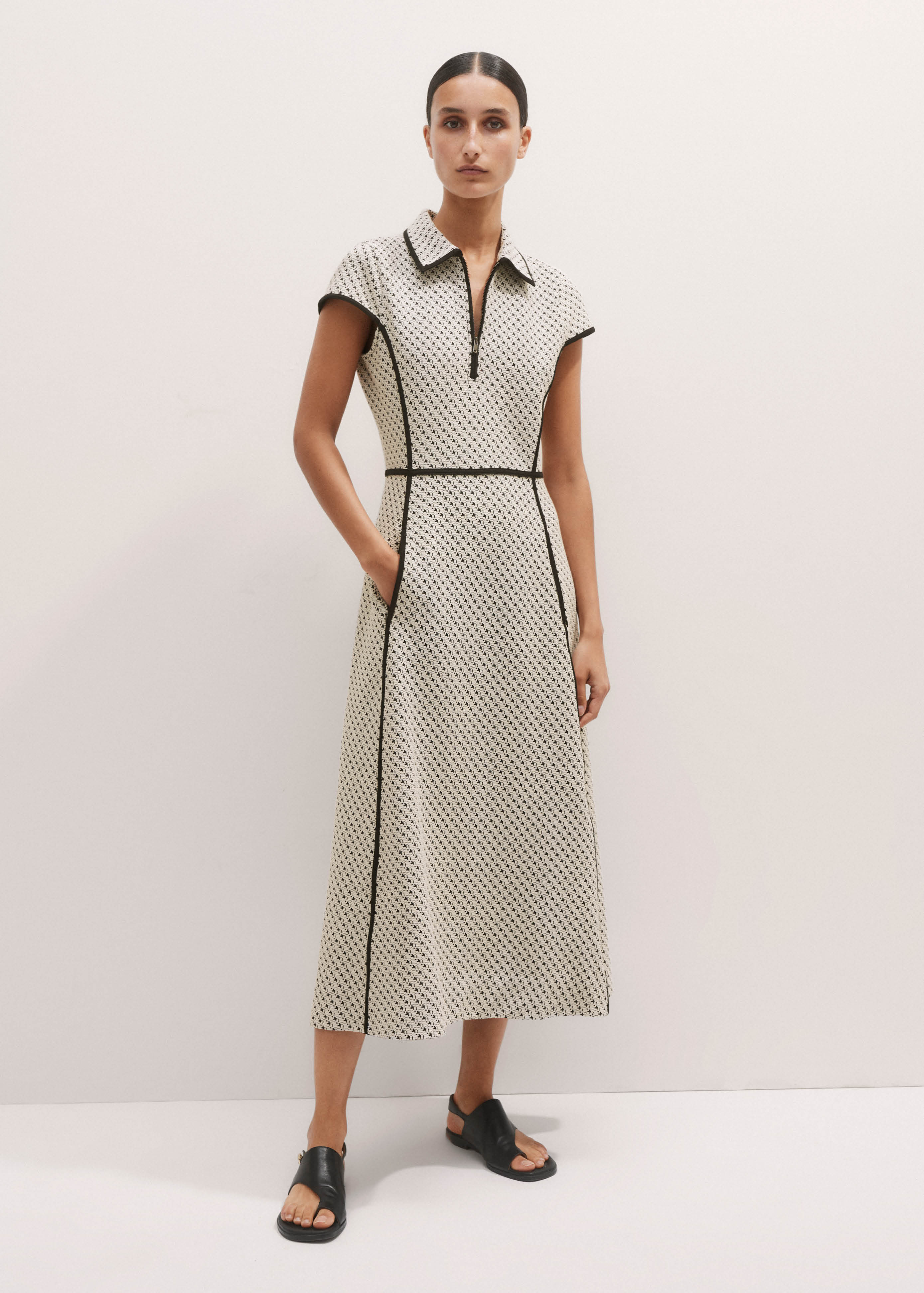 Women's Black Jacquard Fit and Flare Midi Dress | ME+EM