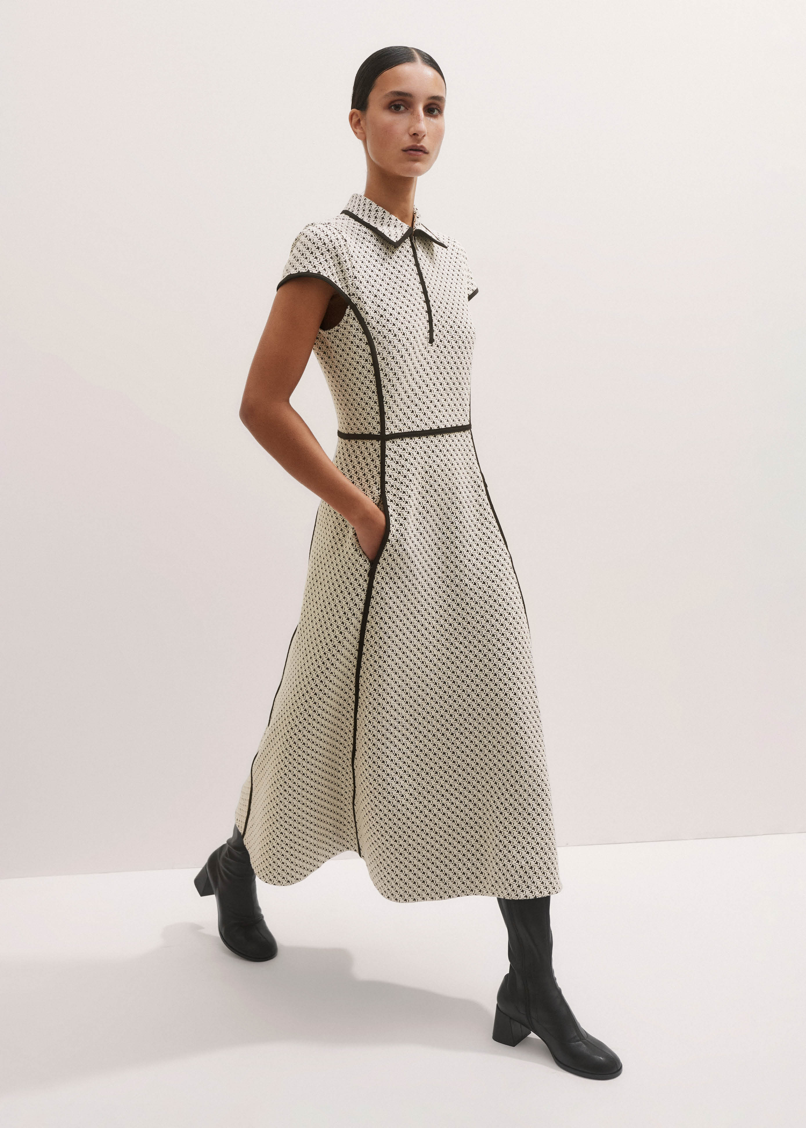 Women's Blue Jacquard Fit and Flare Midi Dress | ME+EM