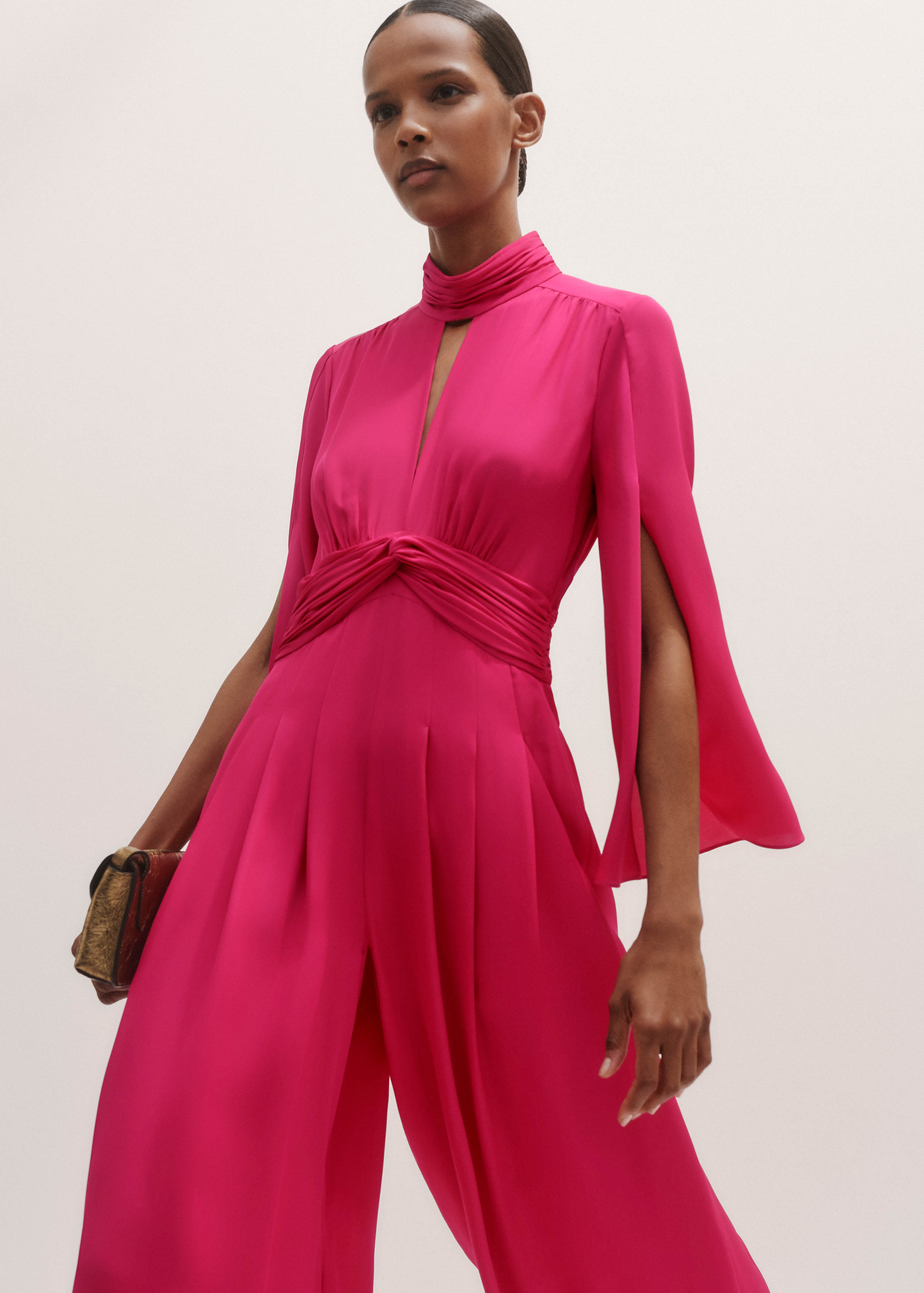 Women's Pink Silk Wide-Leg Jumpsuit | ME+EM