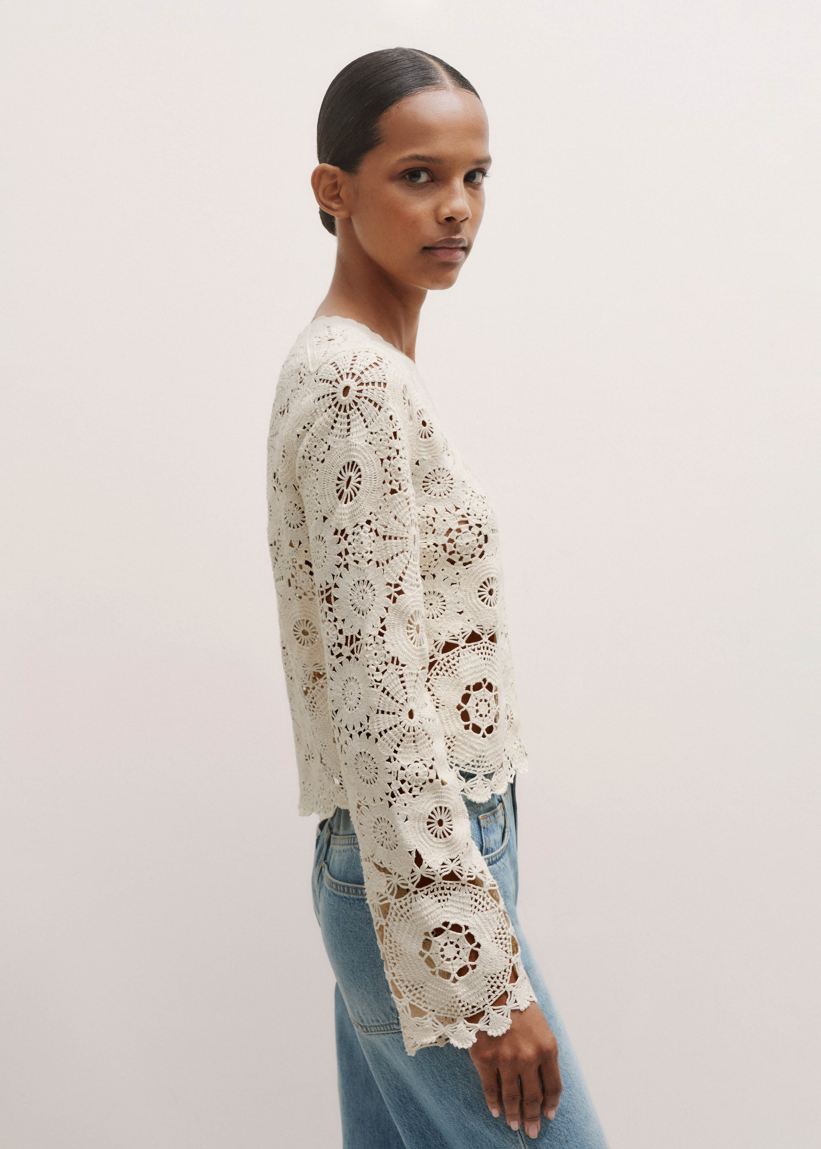 Women's Cream Crochet Stitch Box Sweater | ME+EM