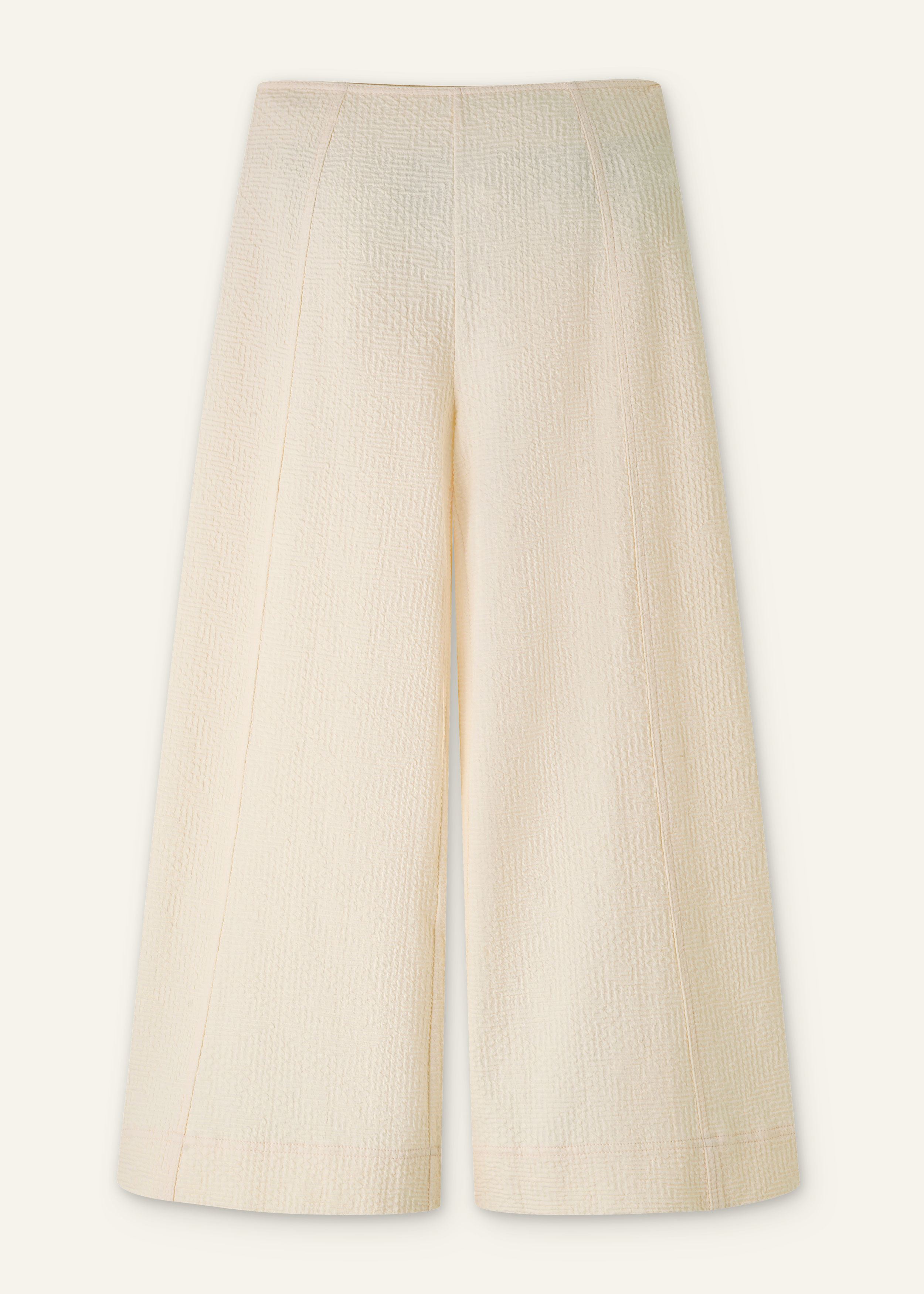 【MODERNIF】Poel Wide Cream Pants Women's Cream Textured Ponte Crop Wide-Leg Pant | ME+EM