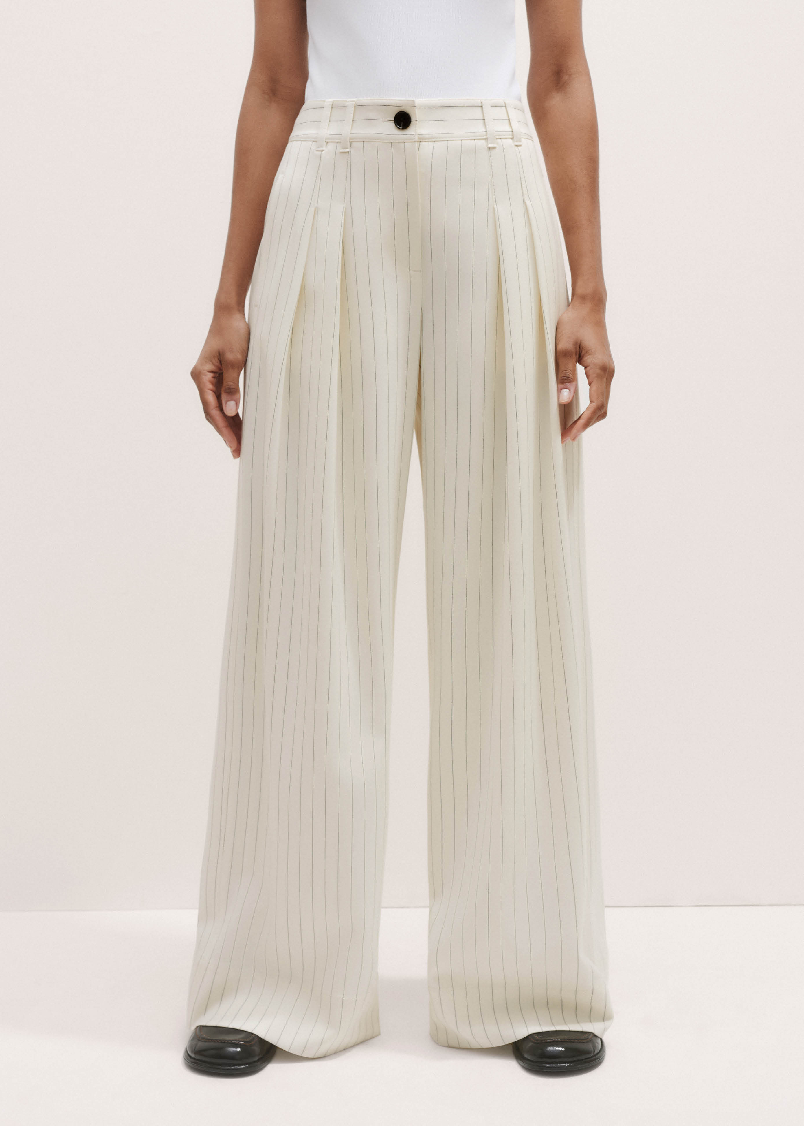 Women's Ivory Wide-Leg Pinstripe Pant | ME+EM