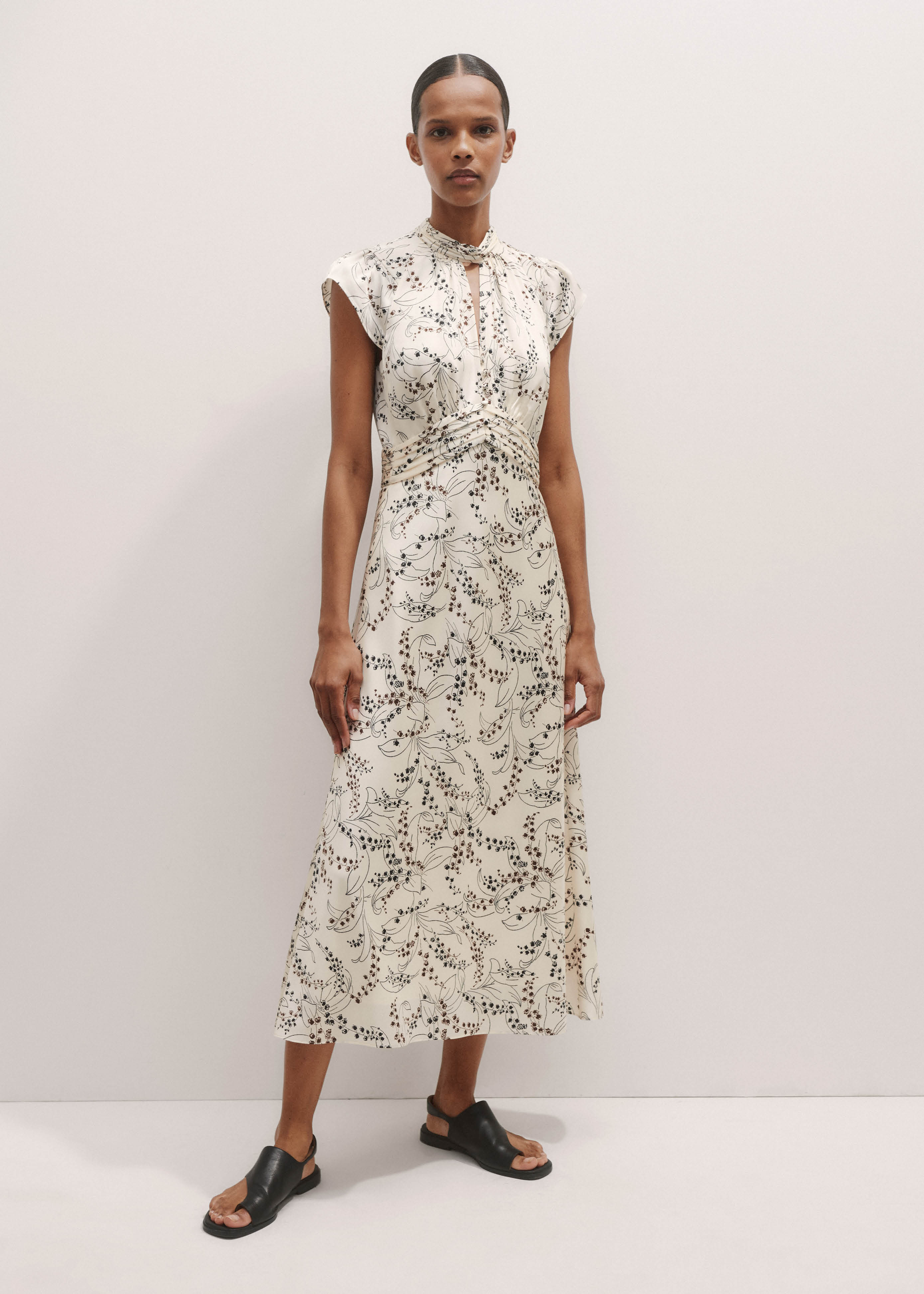 knee length dresses for ladies Lottie Satin Midi Tea Dress - Butter Floral main image 1
