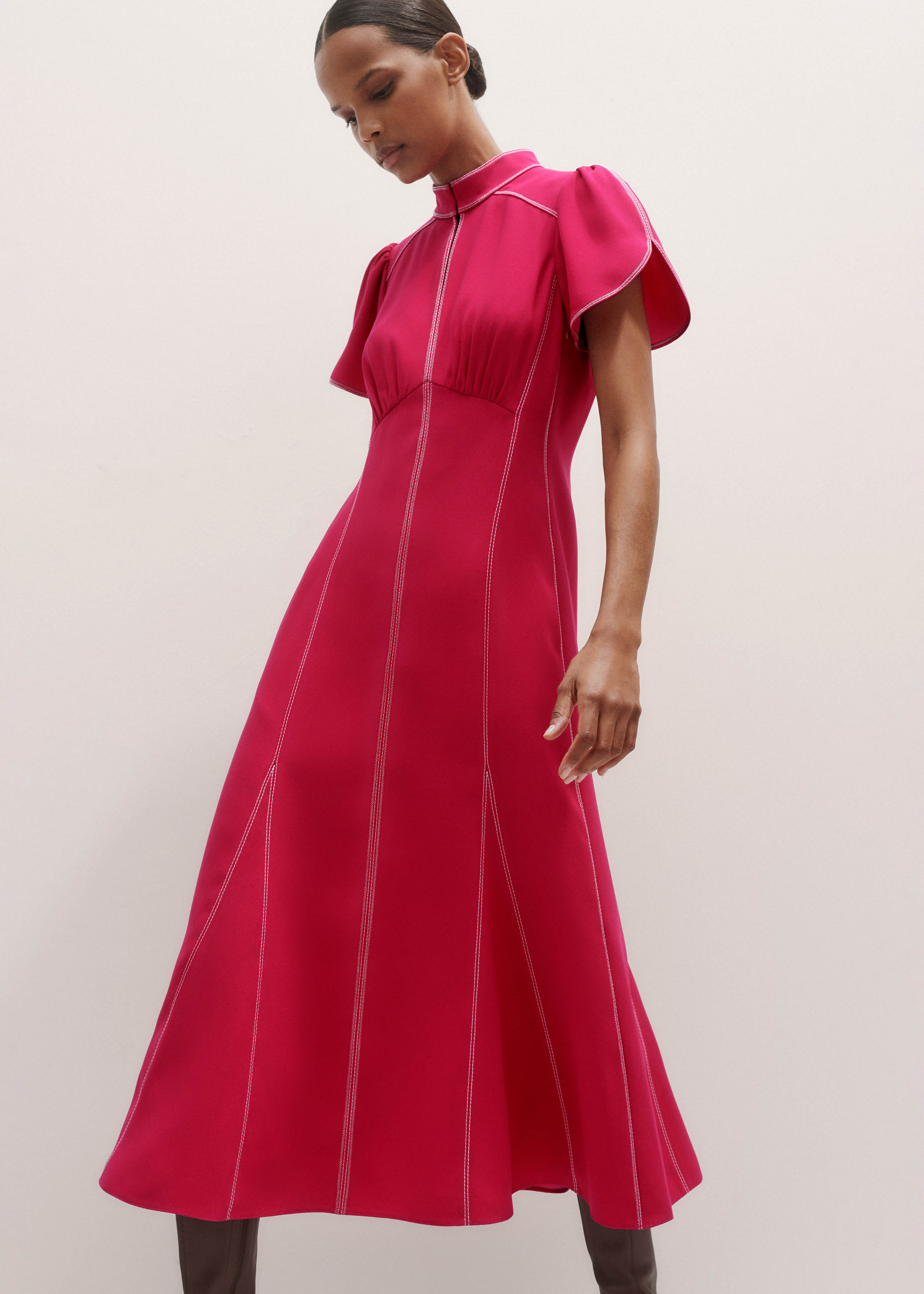 Topstitch Midi Dress