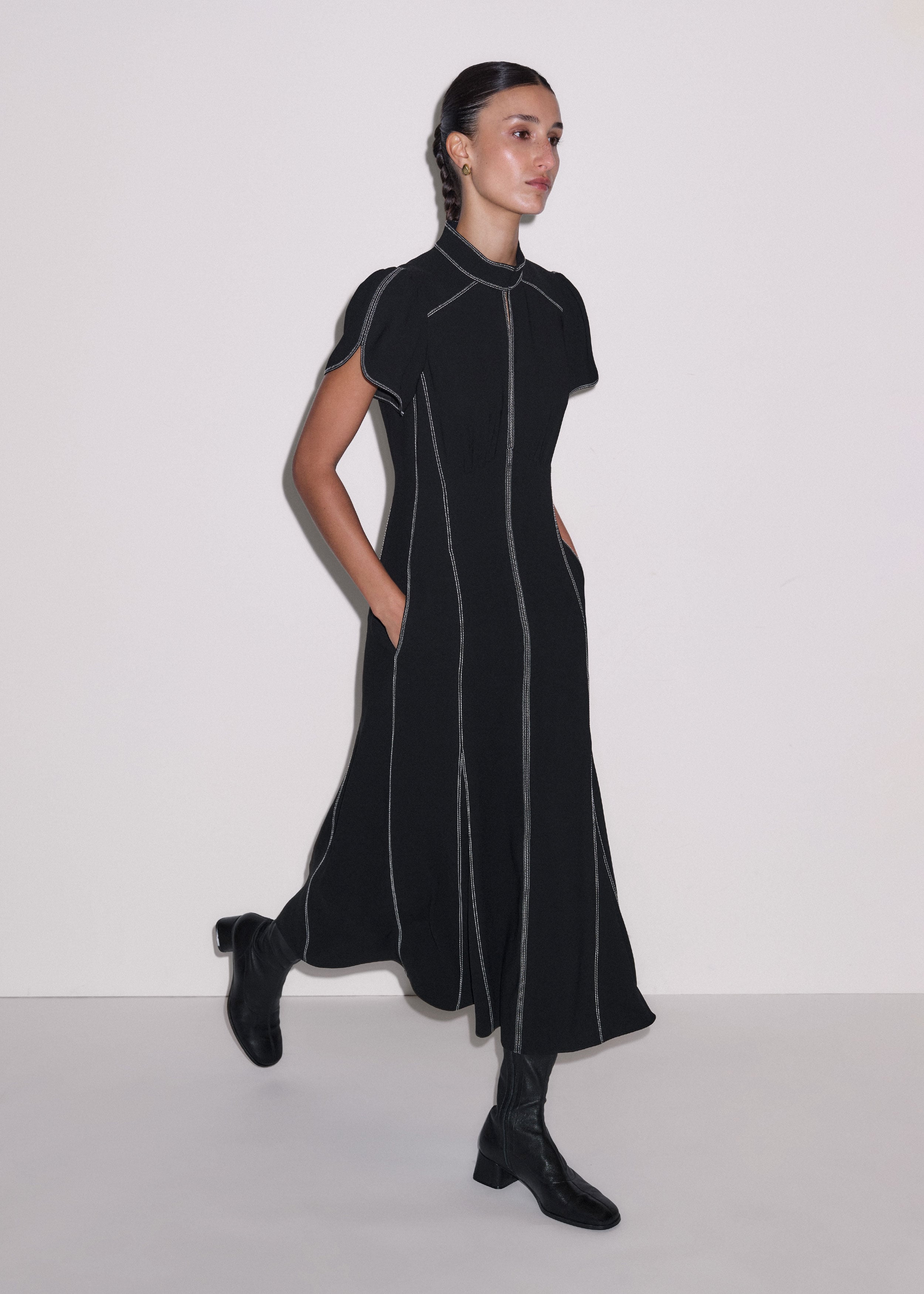 Topstitch Midi Dress