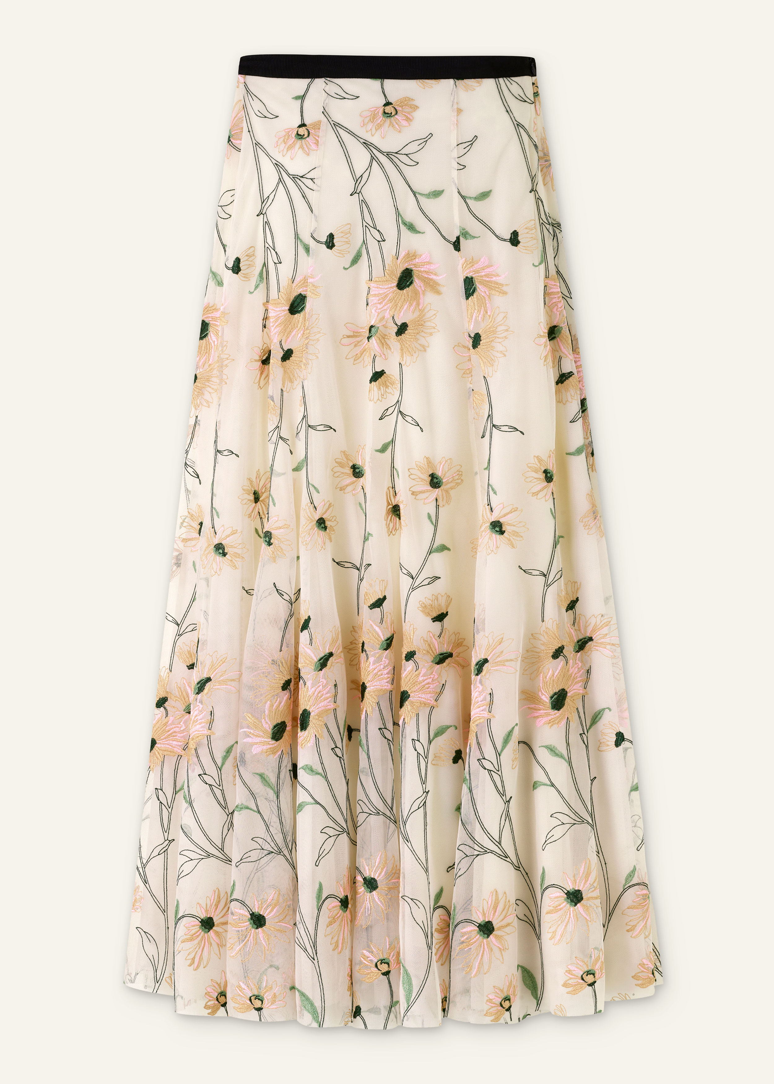Women's Cream Embroidered Tulle Full-Length Skirt | ME+EM
