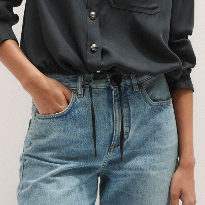 Women's Black Washed Silk Elevated Shirt | ME+EM
