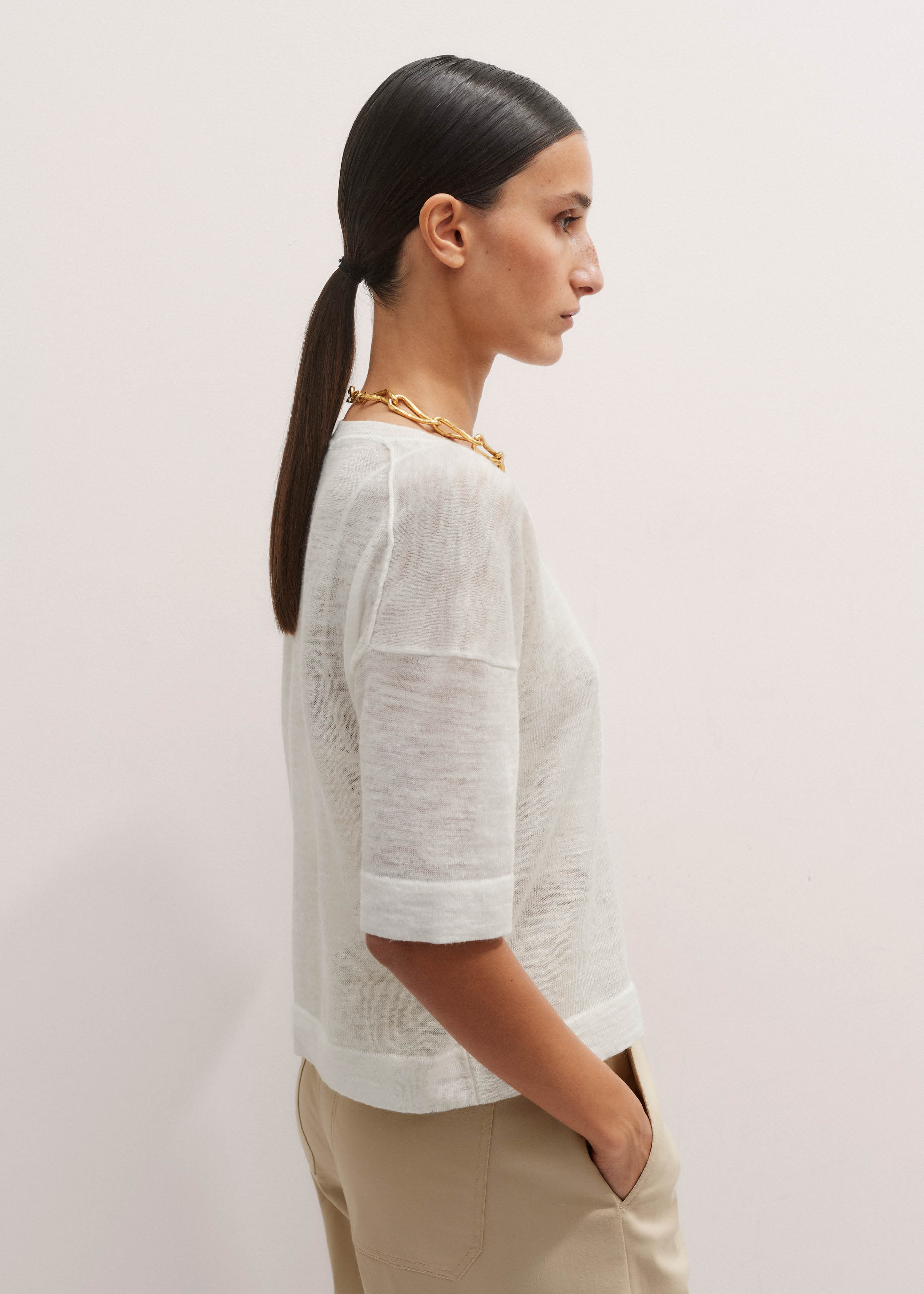 Women's White Crew Neck Knit Tee | ME+EM
