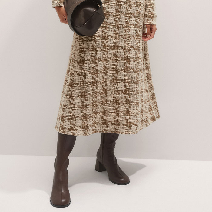 Women's Brown Exaggerated Houndstooth Midi Dress | ME+EM