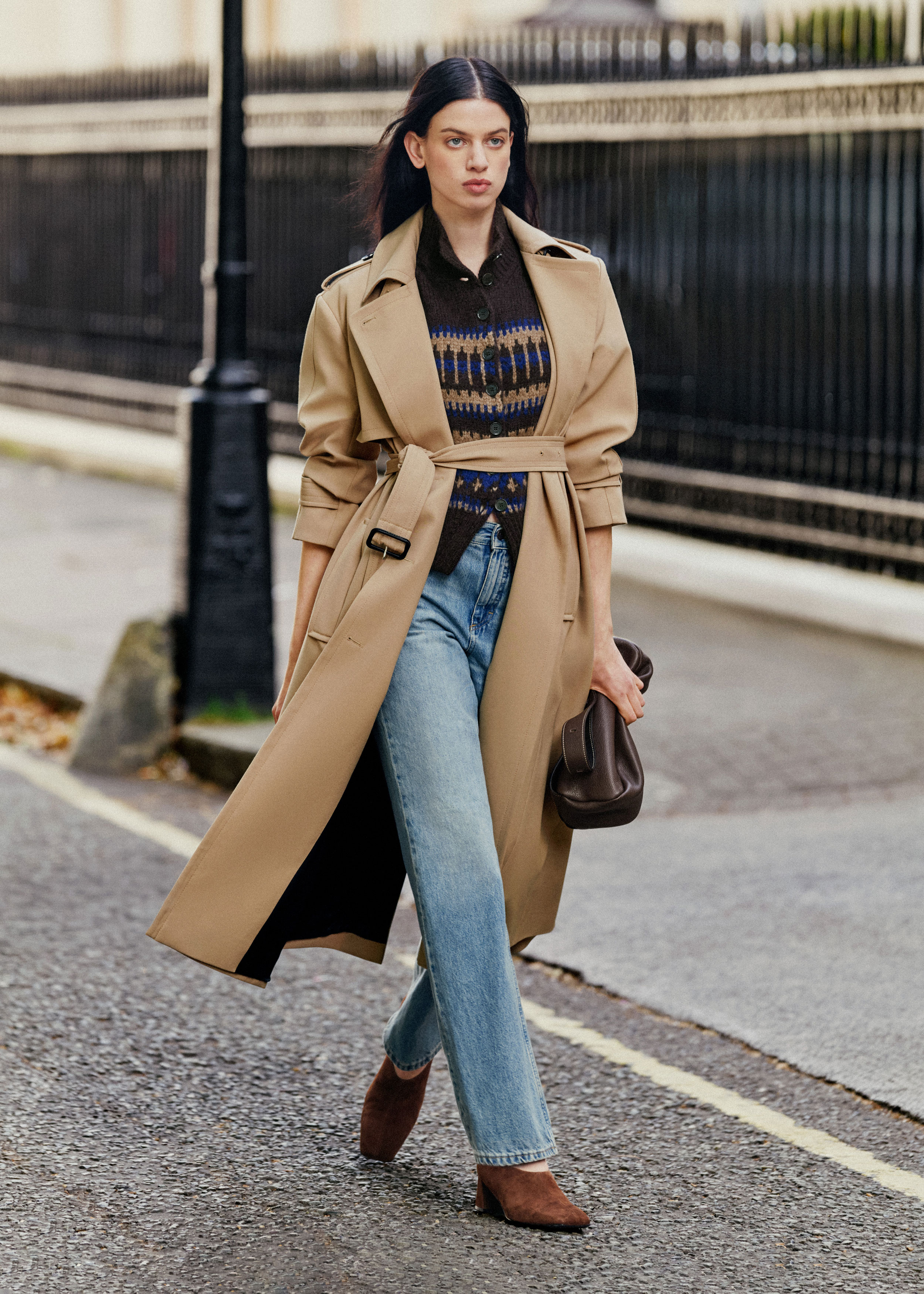 Women's Brown Relaxed Shoulder Trench Coat | ME+EM