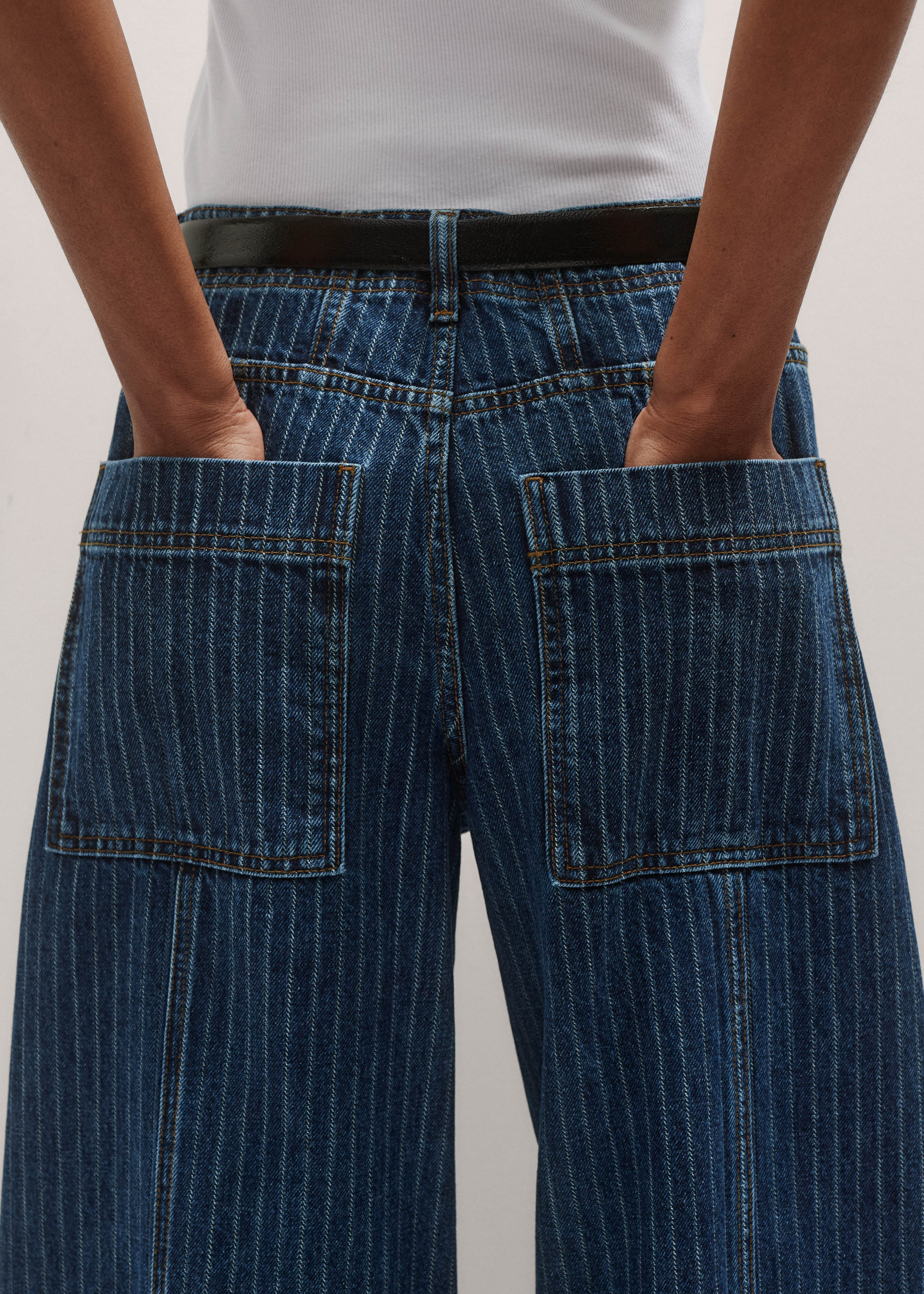 Women's Blue Relaxed Stripe Wide-Leg Jean | ME+EM