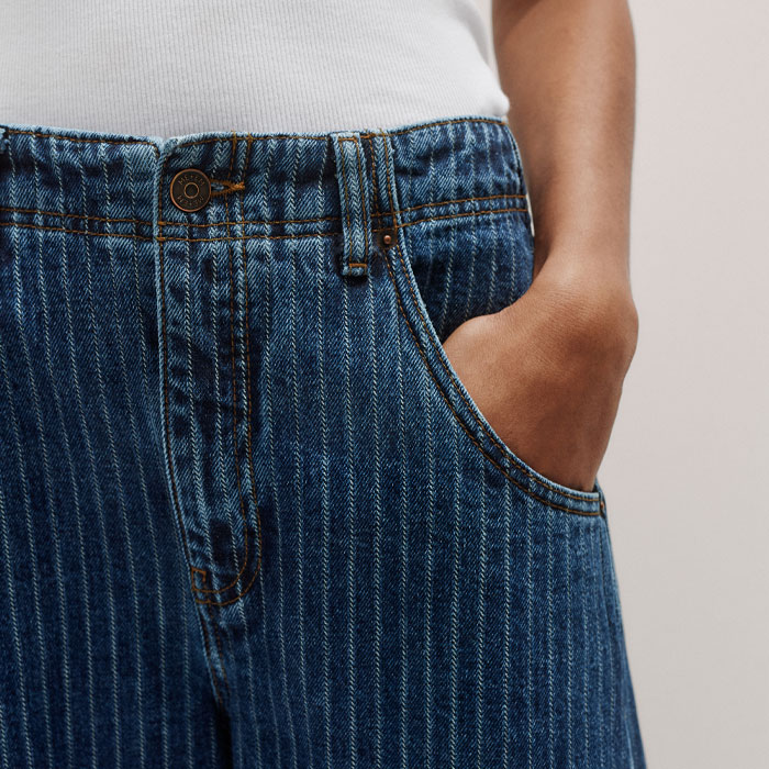 Women's Blue Relaxed Stripe Wide-Leg Jean | ME+EM